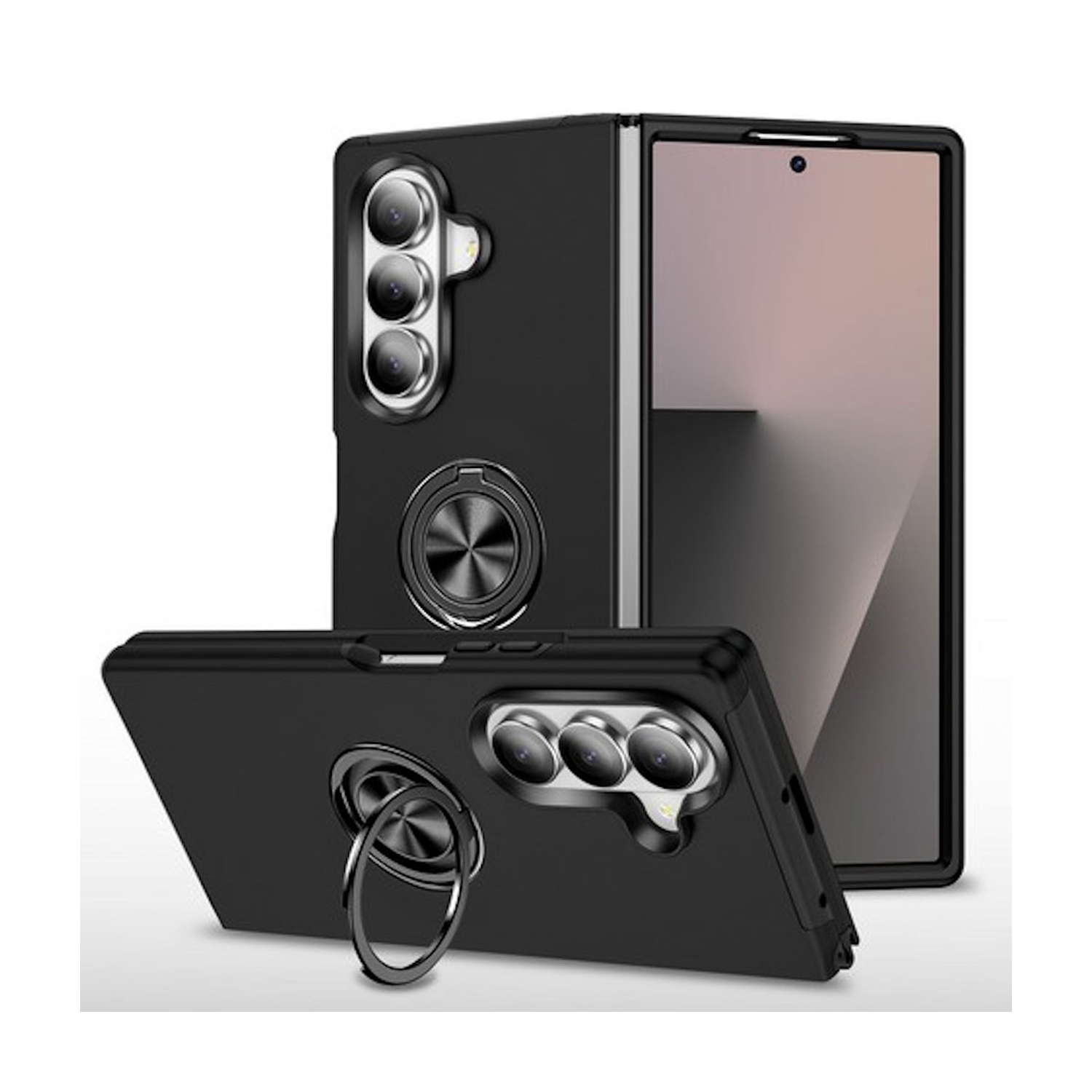 [CS] Hybrid Magnetic Kickstand Invisible Ring Case Cover for Samsung Galaxy Z Fold 7, Black