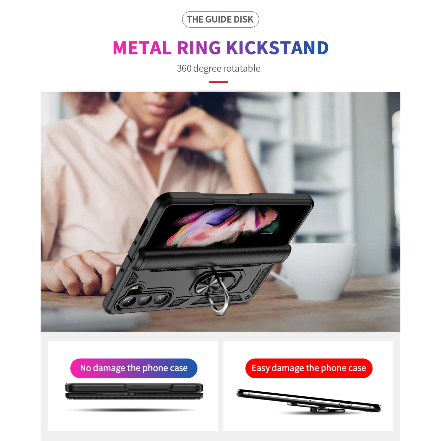 [CS] Hybrid Magnetic Hard Kickstand Case Cover with Ring Holder for Samsung Galaxy Z Fold 7, Navy