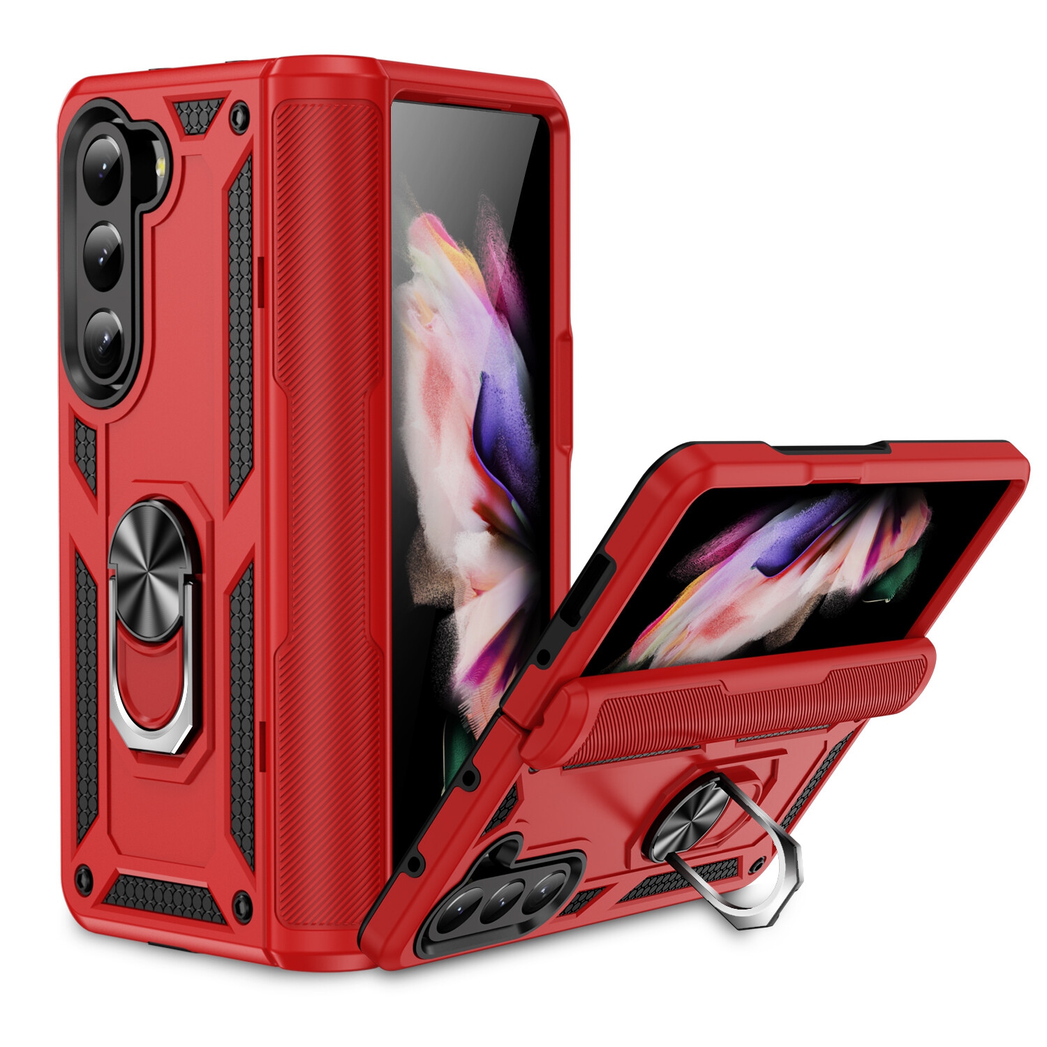 [CS] Hybrid Magnetic Hard Kickstand Case Cover with Ring Holder for Samsung Galaxy Z Fold 7, Red