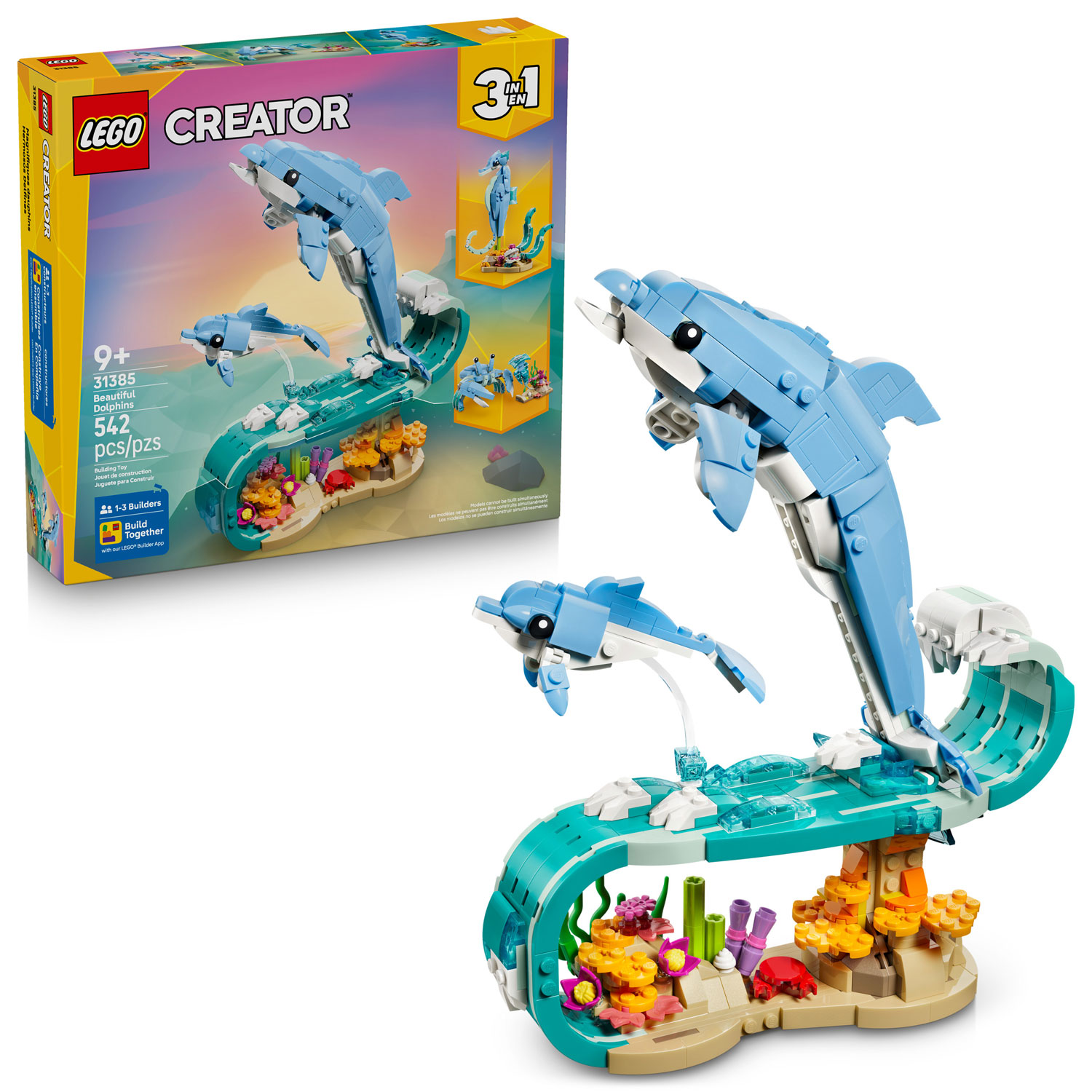 LEGO Creator : trois-en-un Les animaux marins : les magnifiques dauphins - 542 pièces