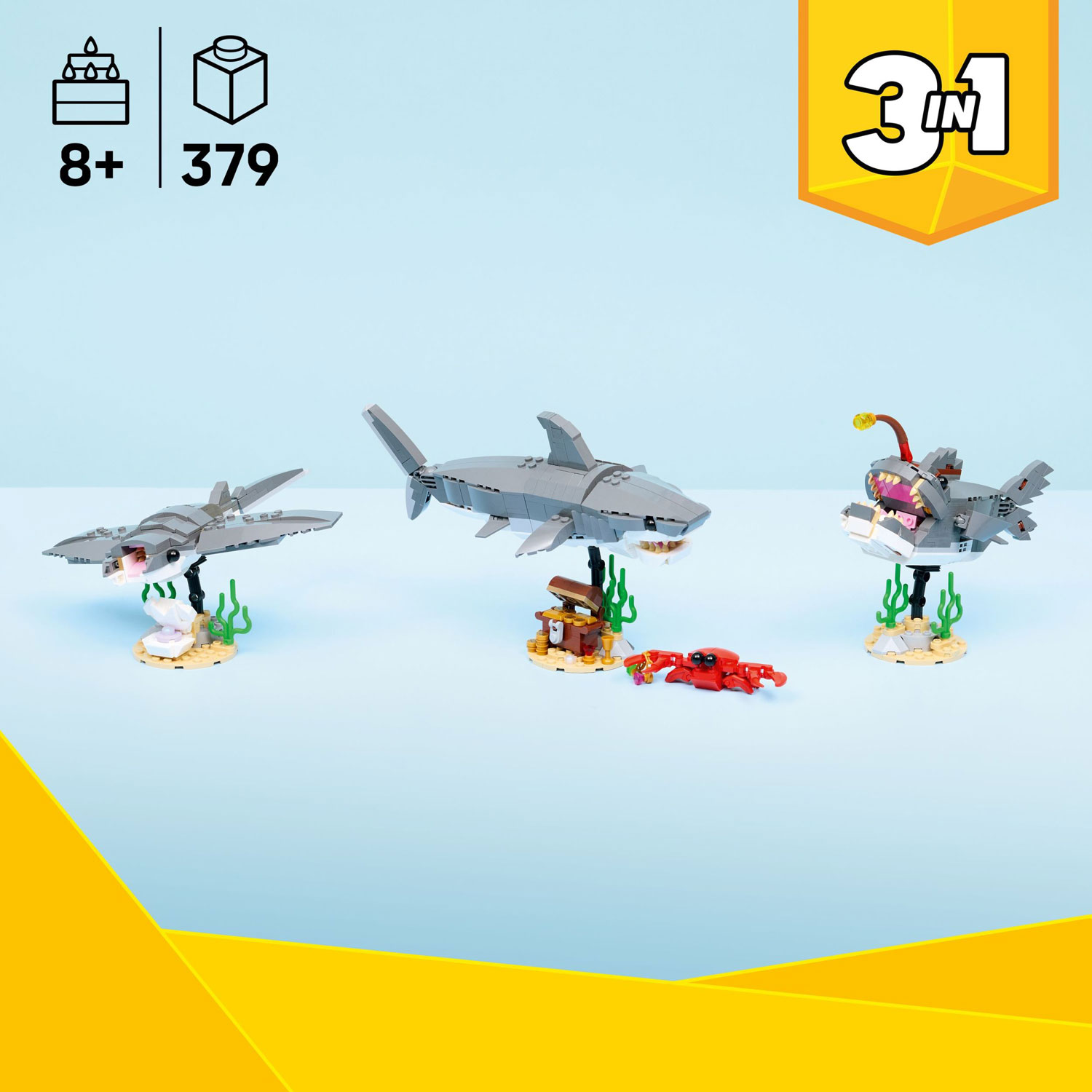 LEGO Creator : trois-en-un Le requin féroce et le coffre au trésor - 379 pièces