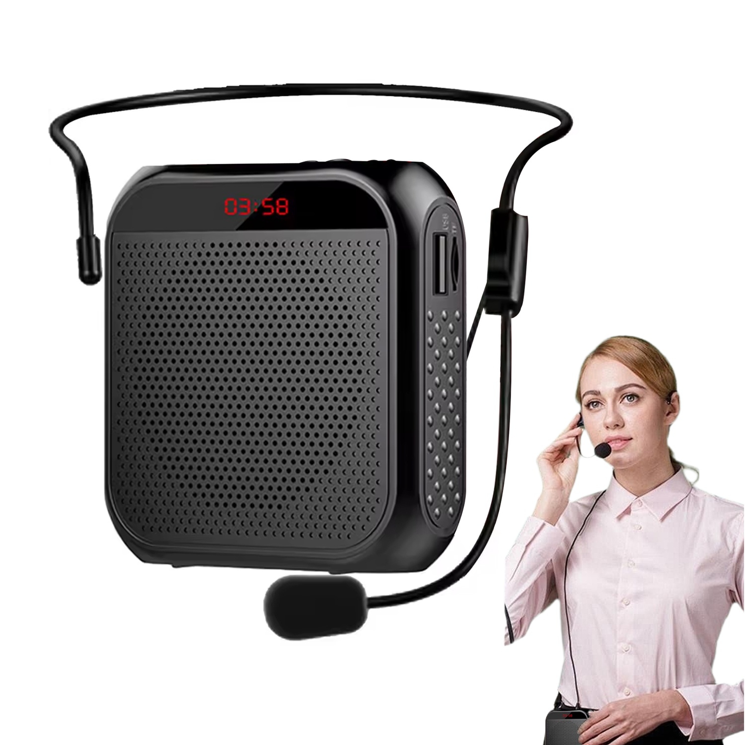 Amplificateur vocal portatif multifonctionnel de 2200&nbsp;mAh pour voix personnelle avec affichage de microphone pour discours d'enseignants