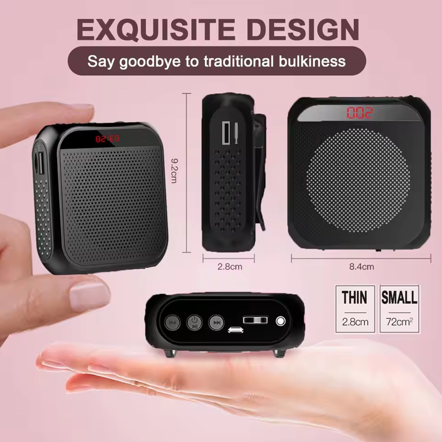 Amplificateur vocal portatif multifonctionnel de 2200 mAh pour voix personnelle avec affichage de microphone pour discours d'enseignants