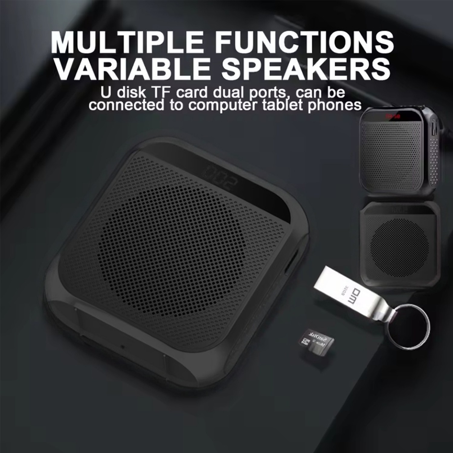 Amplificateur vocal portatif multifonctionnel de 2200 mAh pour voix personnelle avec affichage de microphone pour discours d'enseignants