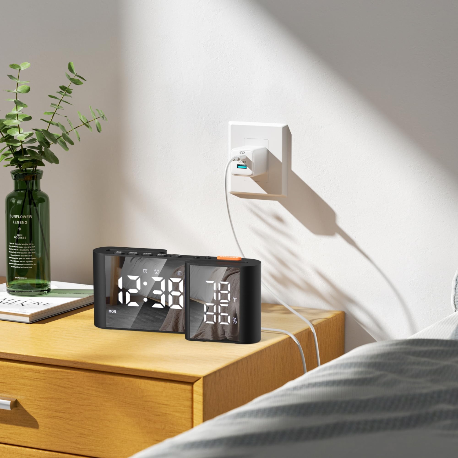 Réveille-matin pour adultes qui dorment fort, radio-réveil numérique pour chambre, affichage LED moderne double, réveil de chevet avec calendrier