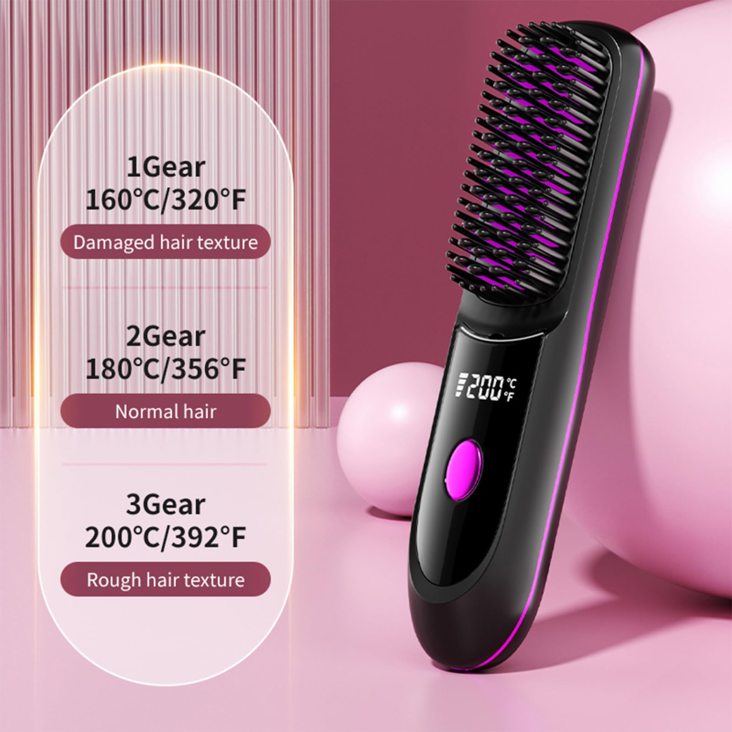 Hair Straightening Brush Cordless Hair Straightening Brush Heated Fast Electric Brush Multifunctional Hot Comb Hair with Charging Base