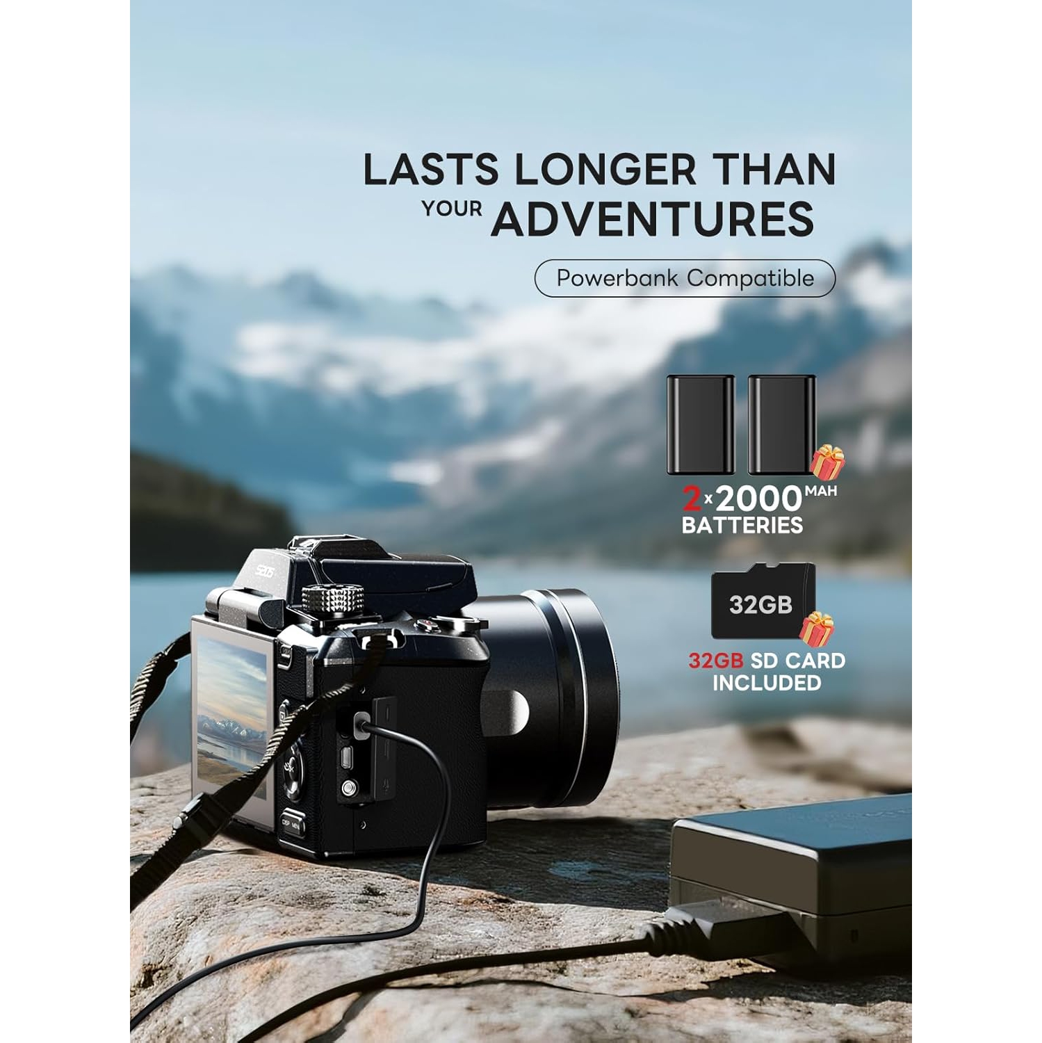 64MP 5K Professional Cameras for Photography - WiFi, Autofocus 16X Zoom, 3” 180° Flip Screen, Anti-Shake with 32G Card 2 Batteries, Digital Camera