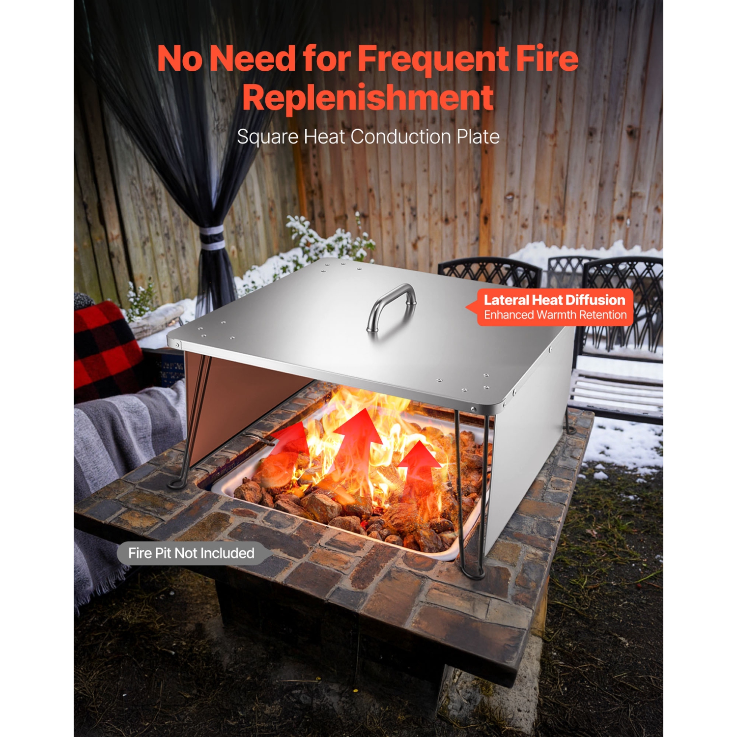 Déflecteur de chaleur pour foyer de 25 x 25,4 x 14,6&nbsp;po de VEVOR, housse de brûleur carré pour l'extérieur, feu de bois en acier inoxydable, feu