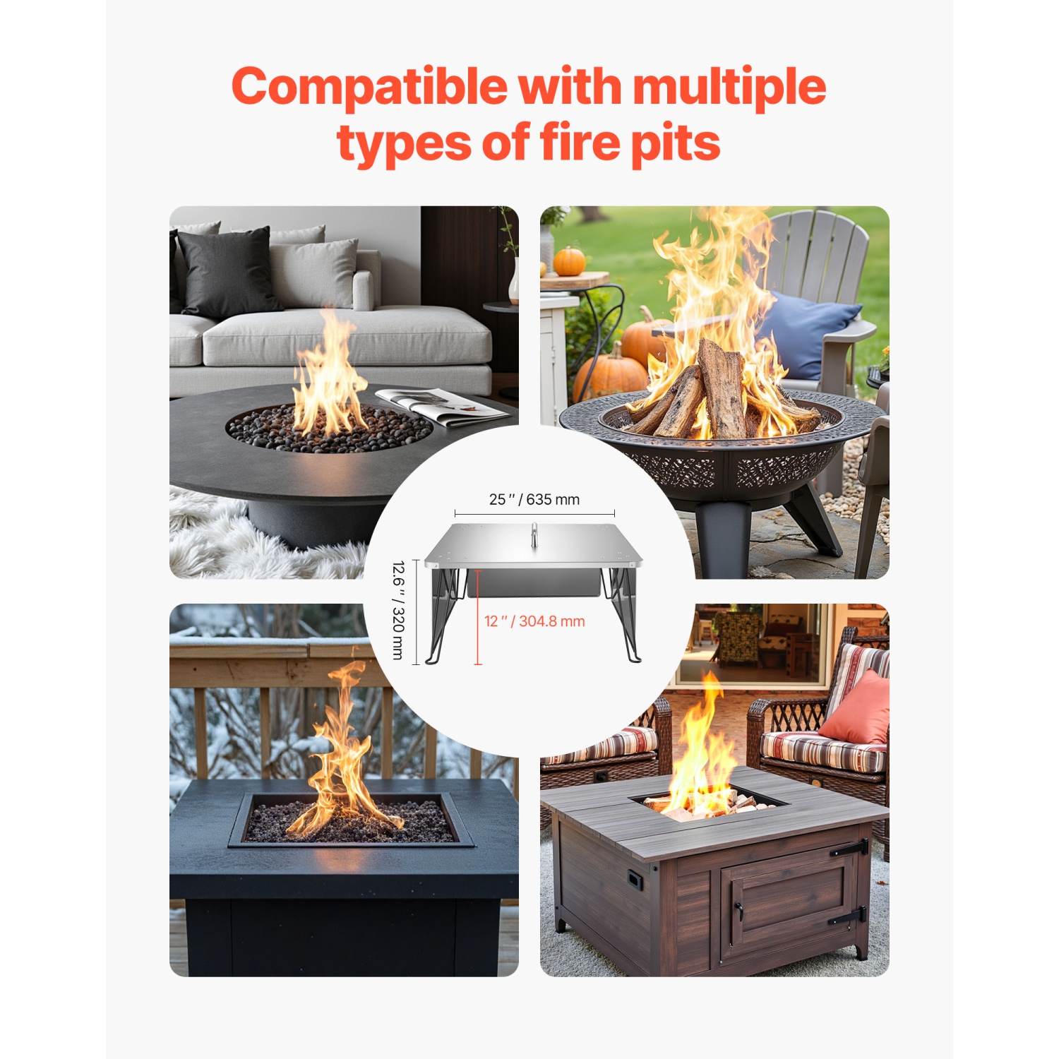 Déflecteur de chaleur pour foyer de 25 x 25,4 x 14,6&nbsp;po de VEVOR, housse de brûleur carré pour l'extérieur, feu de bois en acier inoxydable, feu