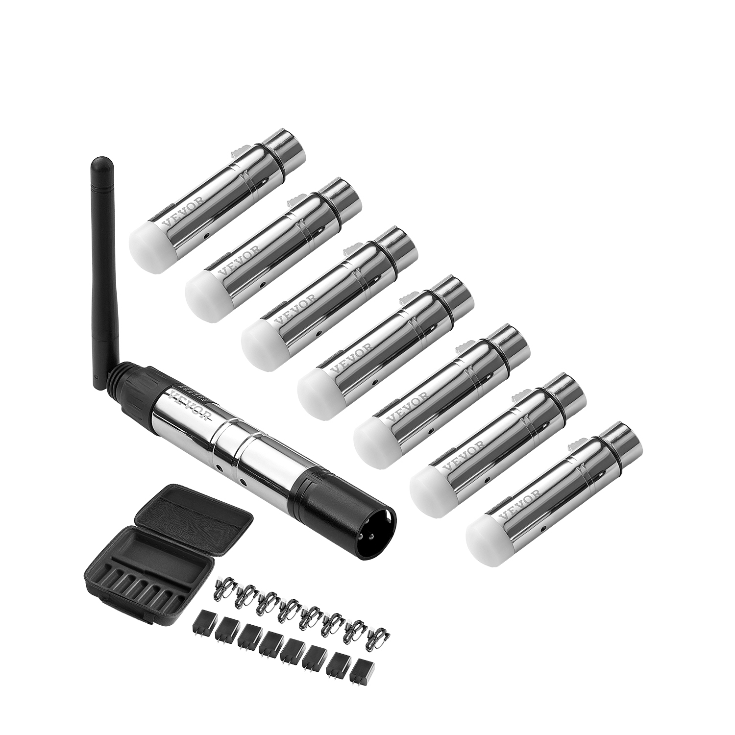 VEVOR 2.4G ISM Band DMX Wireless Receiver, 7 Receivers & 1 Transmitter, 656 ft Transmission Range, with Bag and Adapter, Wireless Stage Lighting