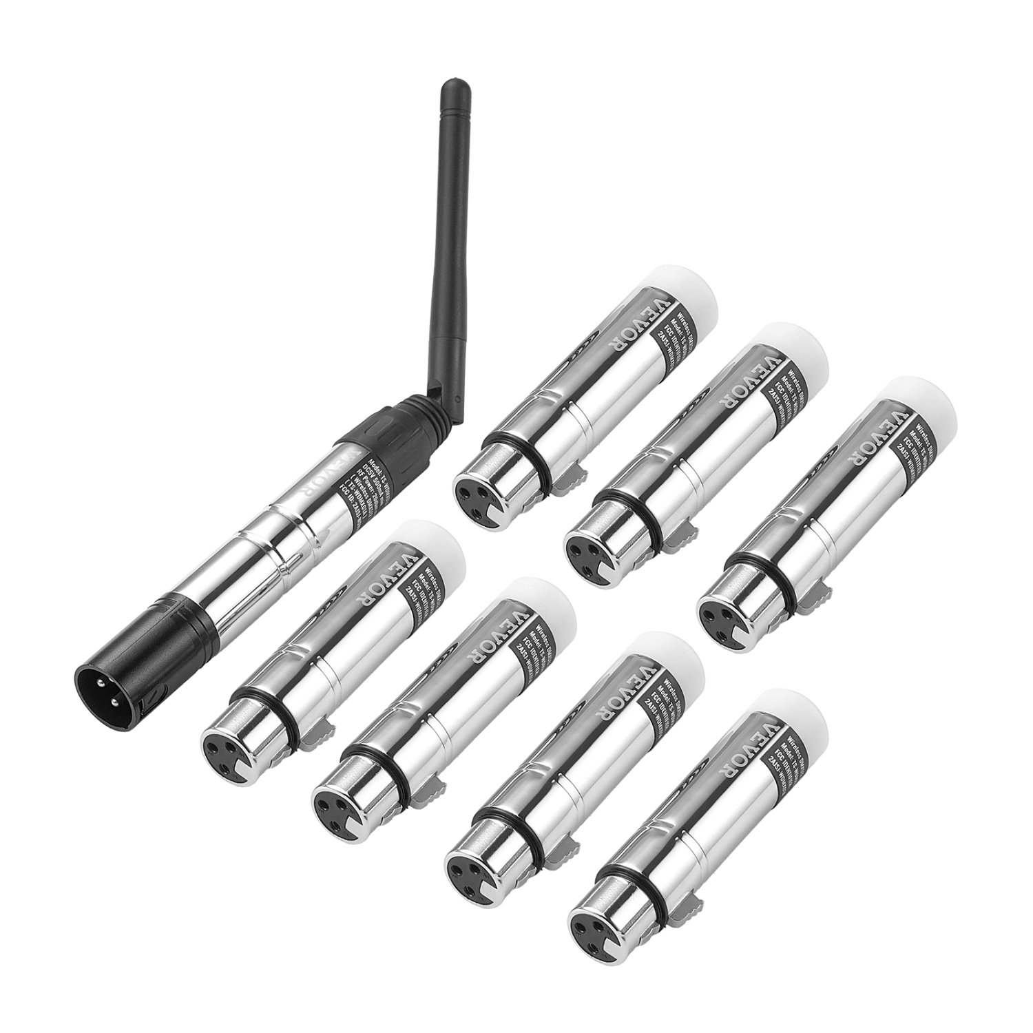 VEVOR 2.4G ISM Band DMX Wireless Receiver, 7 Receivers & 1 Transmitter, 656 ft Transmission Range, with Bag and Adapter, Wireless Stage Lighting