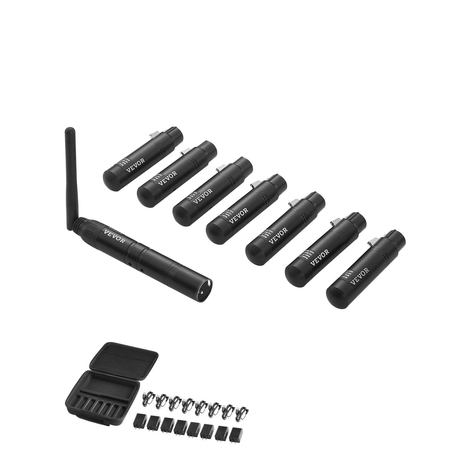 Récepteur sans fil DMX à bande ISM 2,4 GHz VEVOR, 7 récepteurs et 1 émetteur, portée de transmission 656&nbsp;pi, avec sac et adaptateur, commande
