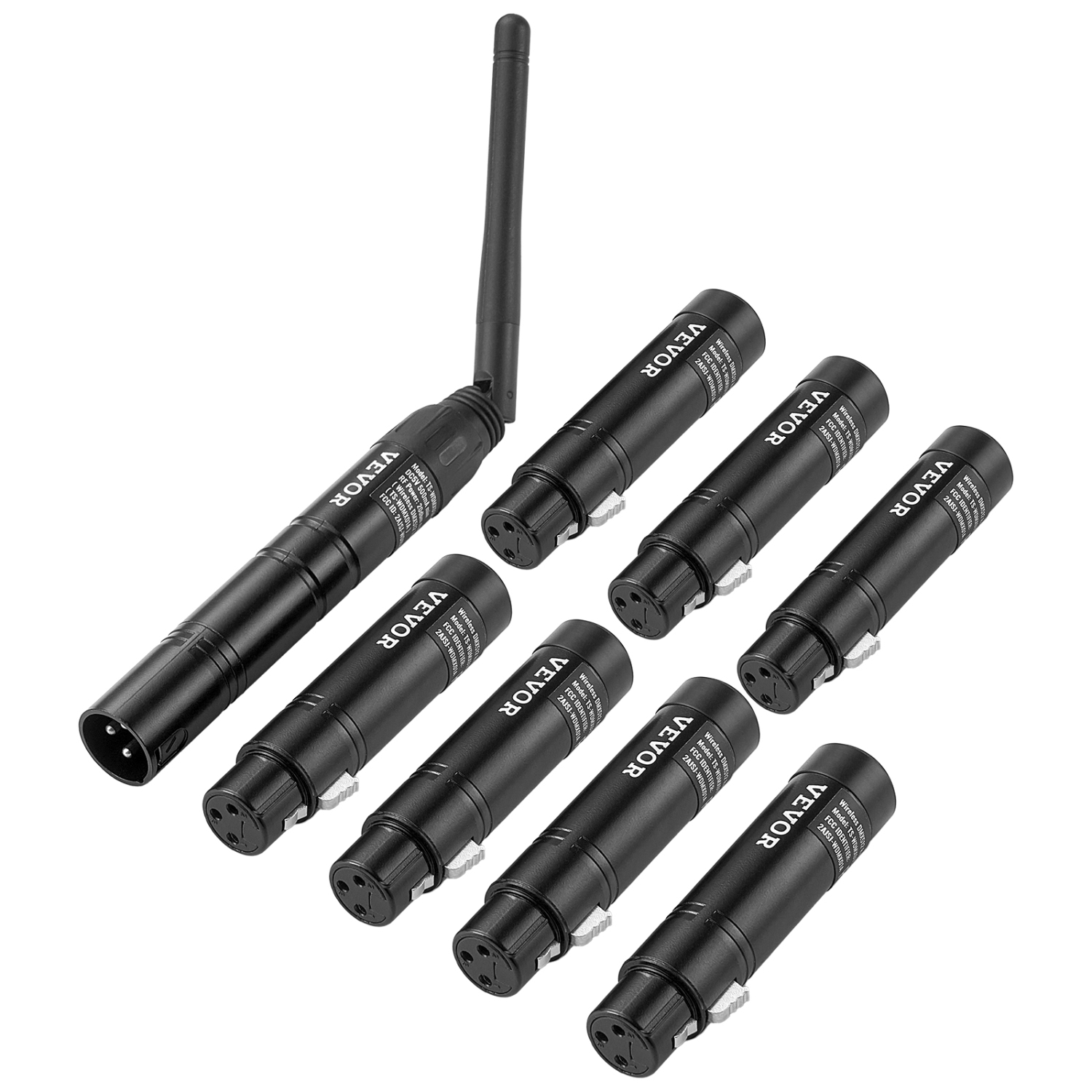 Récepteur sans fil DMX à bande ISM 2,4 GHz VEVOR, 7 récepteurs et 1 émetteur, portée de transmission 656&nbsp;pi, avec sac et adaptateur, commande