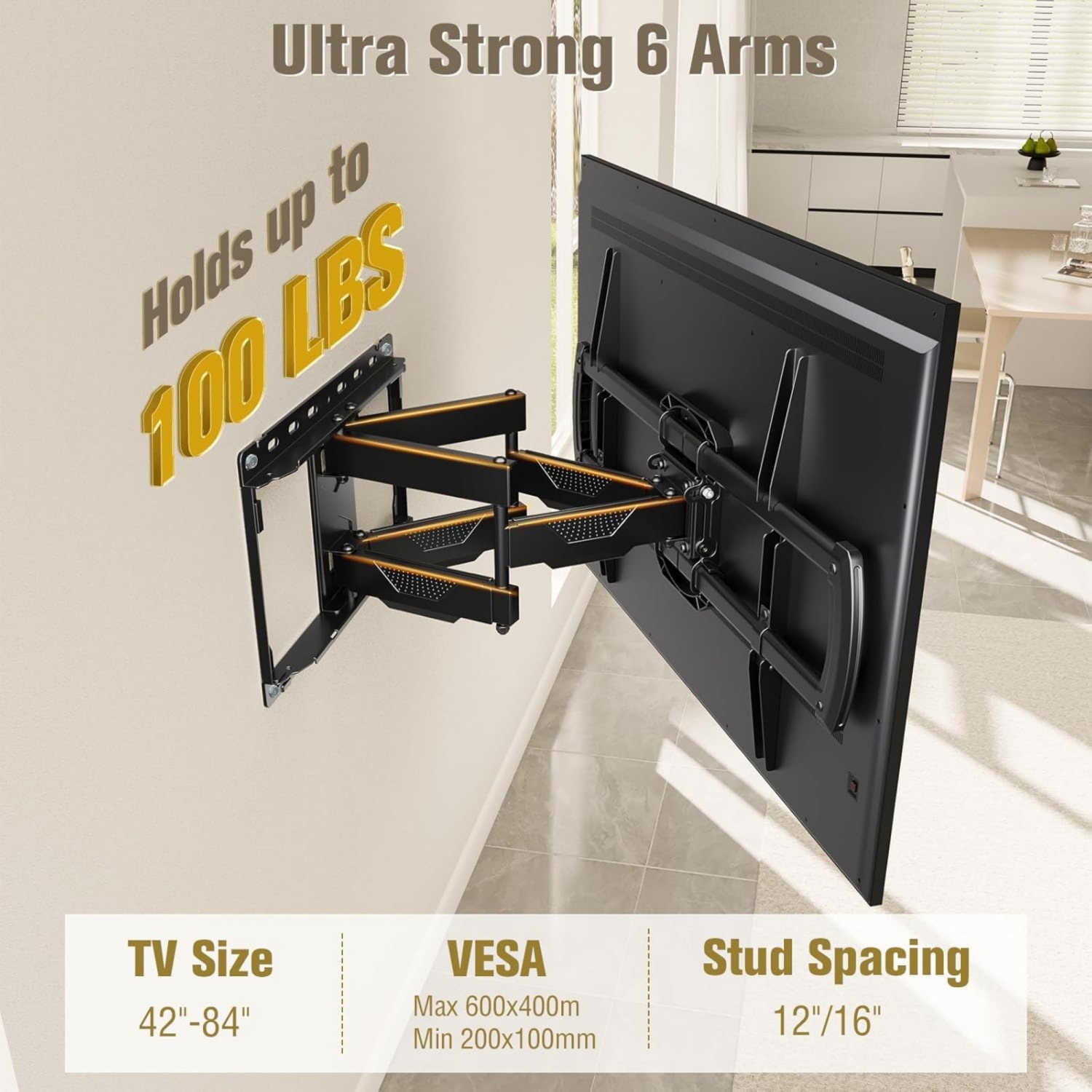 Mounting Dream TV Mount Bracket for Most 42-82 Inch Flat Screen TVs, Full Motion TV Wall Mounts with Swivel Articulating Dual Arms, Max VESA
