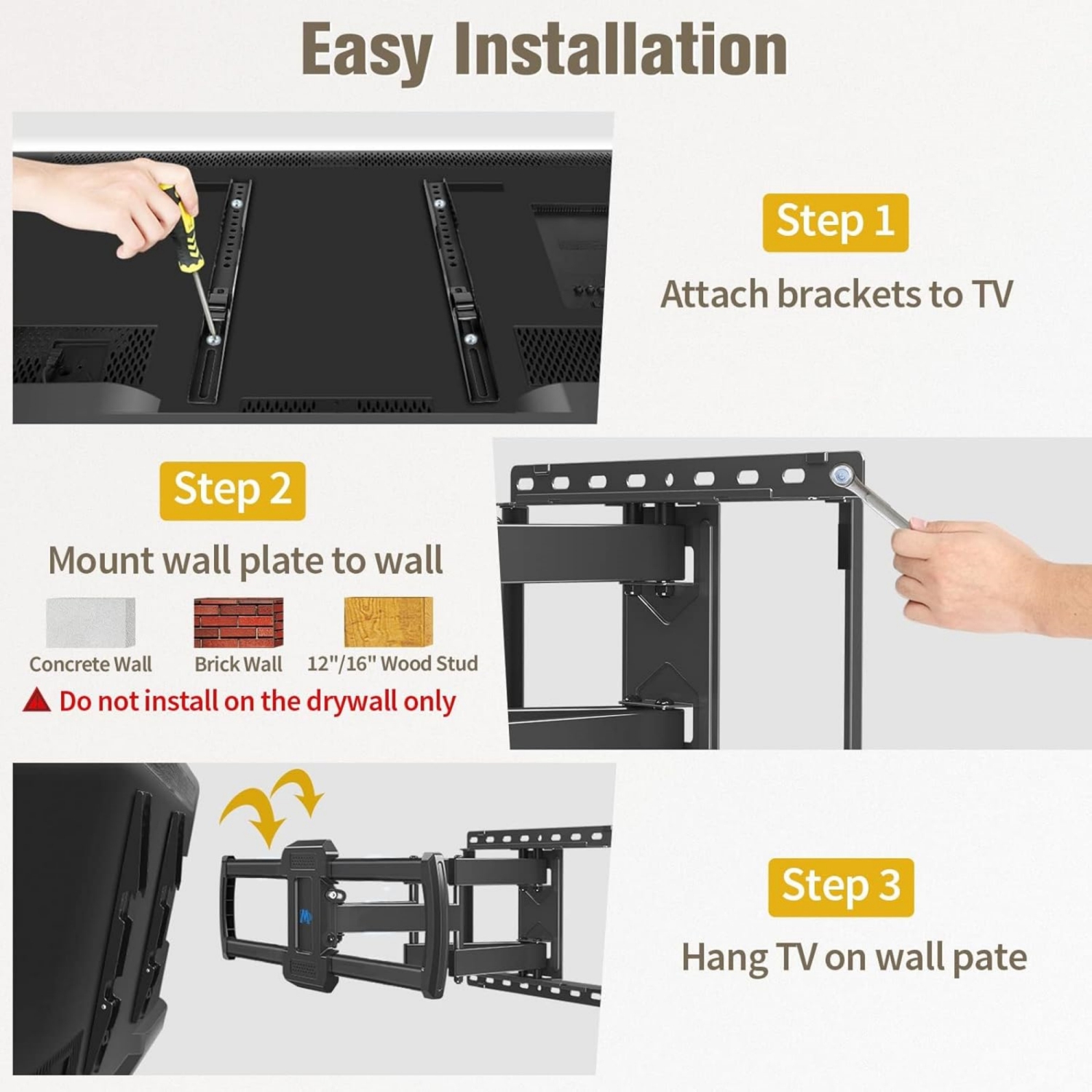 Mounting Dream TV Mount Bracket for Most 42-82 Inch Flat Screen TVs, Full Motion TV Wall Mounts with Swivel Articulating Dual Arms, Max VESA
