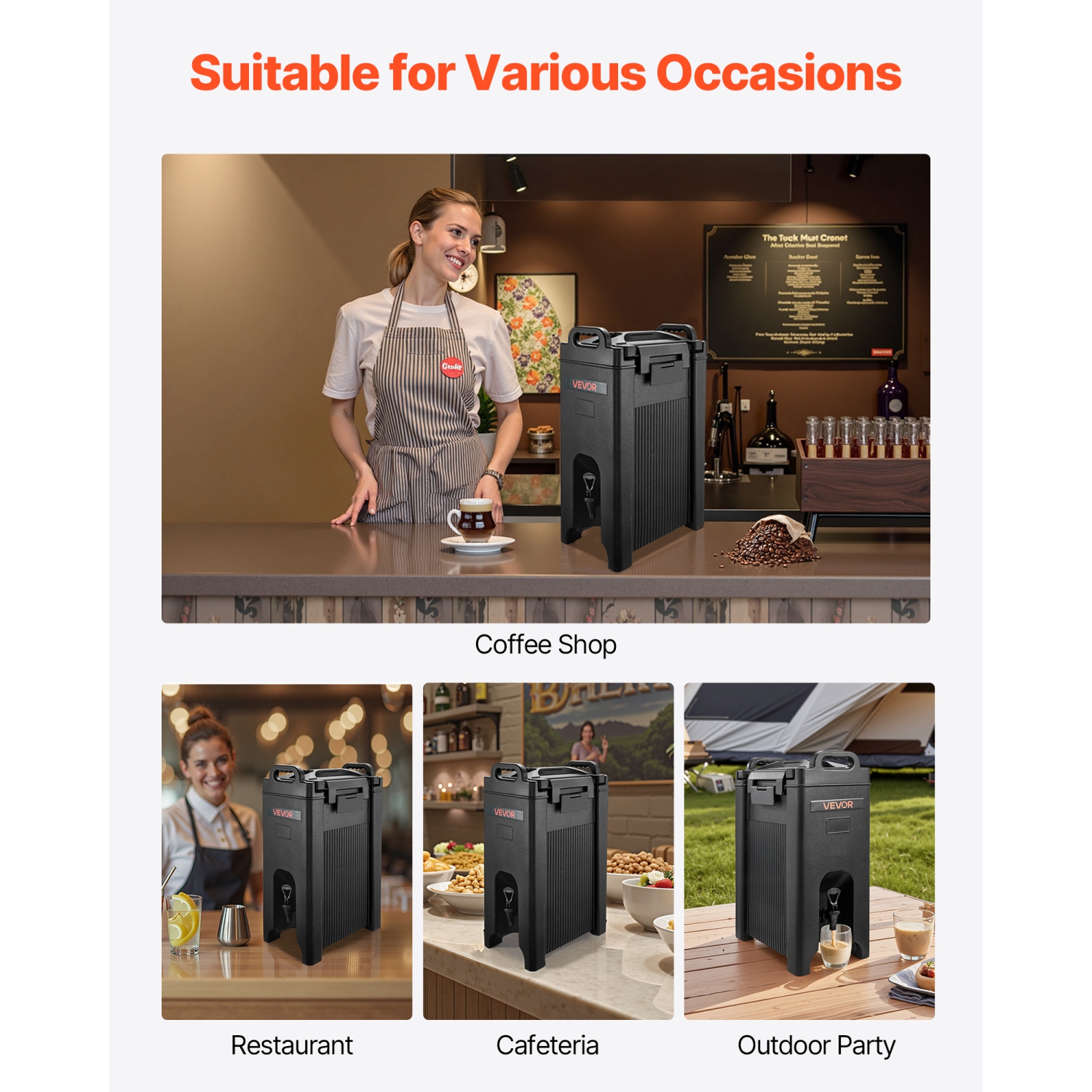 VEVOR 5 Gal/19L Insulated Beverage Dispenser,Hot and Cold Beverage Server with Spigot & Handle, Food-Grade Thermal Drink Dispenser Cooler for Tea