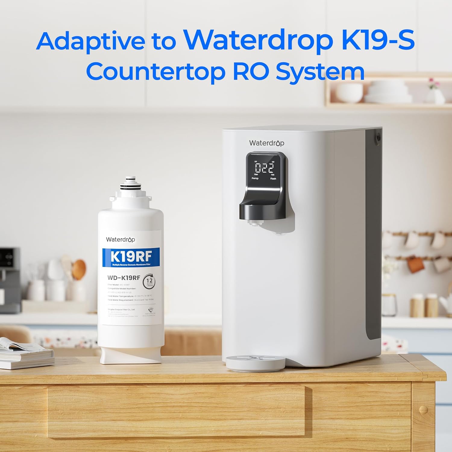 Waterdrop - WD-K19RF Filter, Replacement for WD-K19-S and WD-K19-H Countertop Reverse Osmosis System, 12-month Lifetime