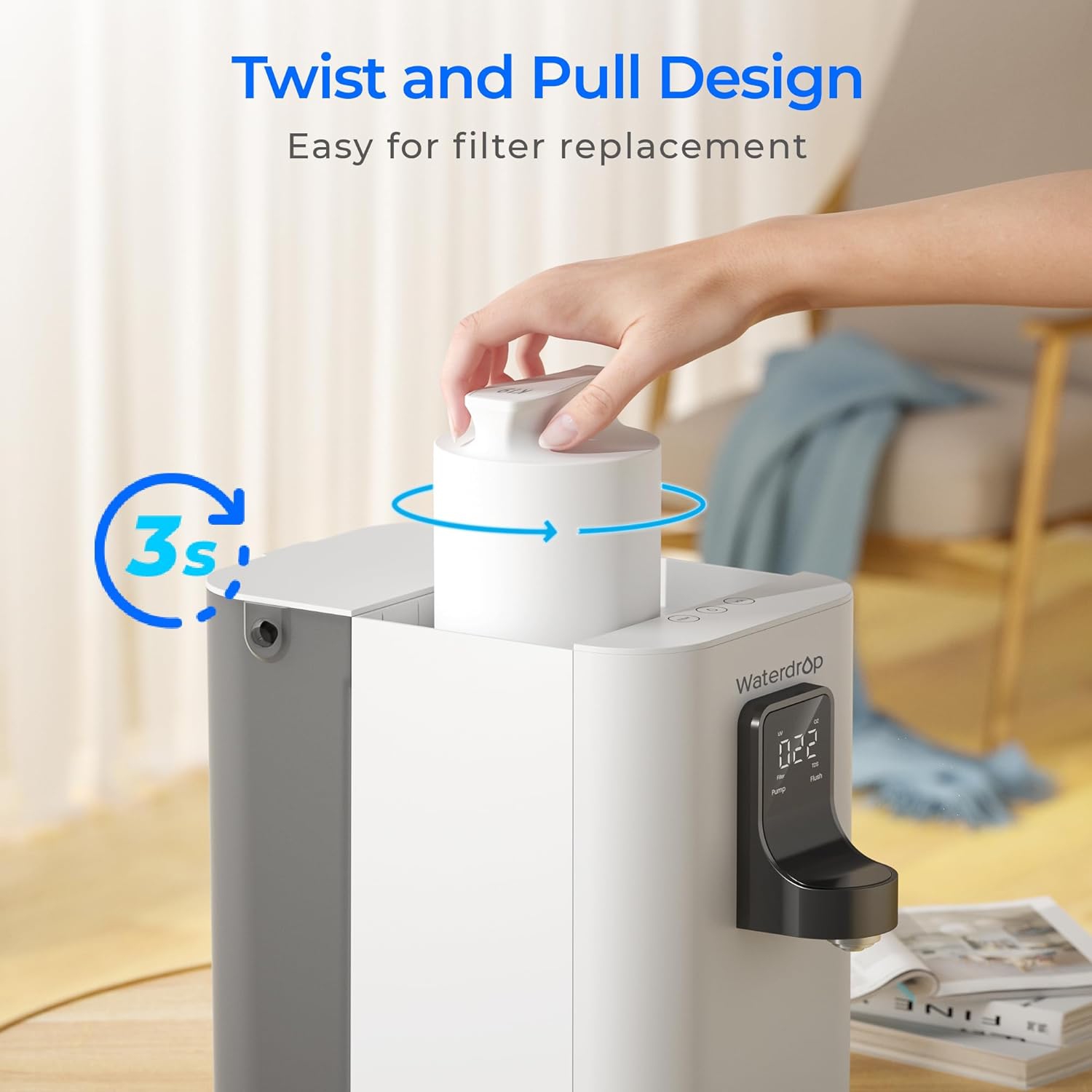 Waterdrop - WD-K19RF Filter, Replacement for WD-K19-S and WD-K19-H Countertop Reverse Osmosis System, 12-month Lifetime