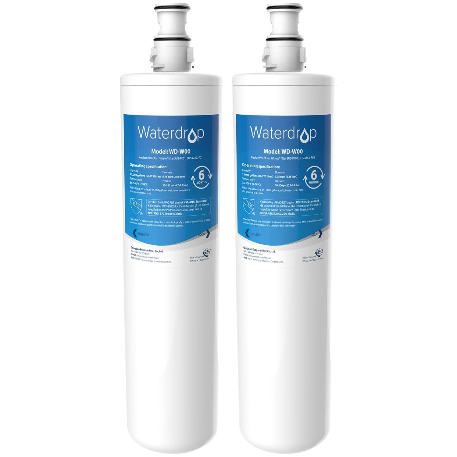 Waterdrop - Filtre à eau maximum pour dessous d'évier 3US-MAX-F01, remplacement pour Filtrete - Blanc