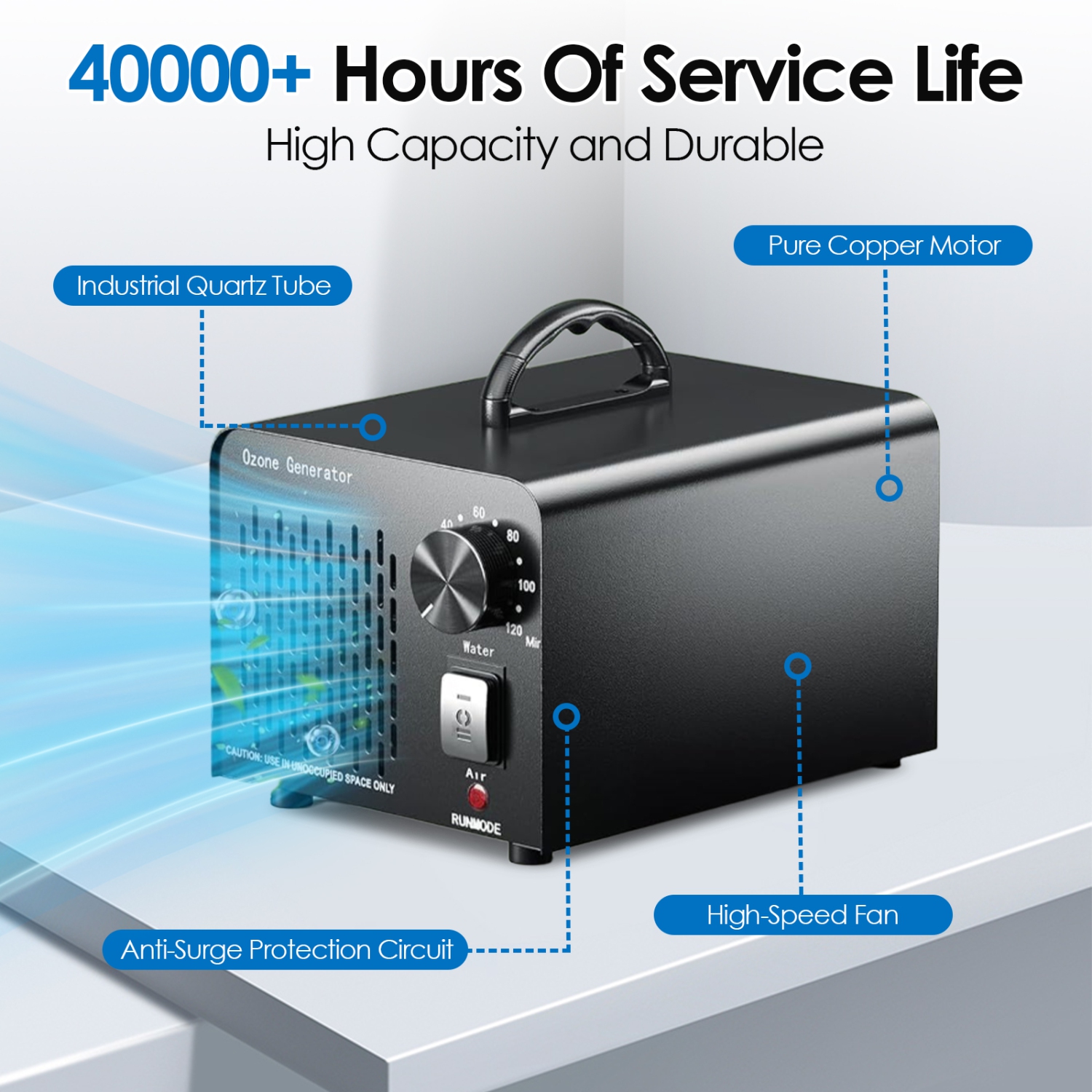 20000mg/h Ozone Generator, Multi-Purpose Water Treatment Space Disinfection Machine, Household Air Purifier Suitable for Sterilization and Car