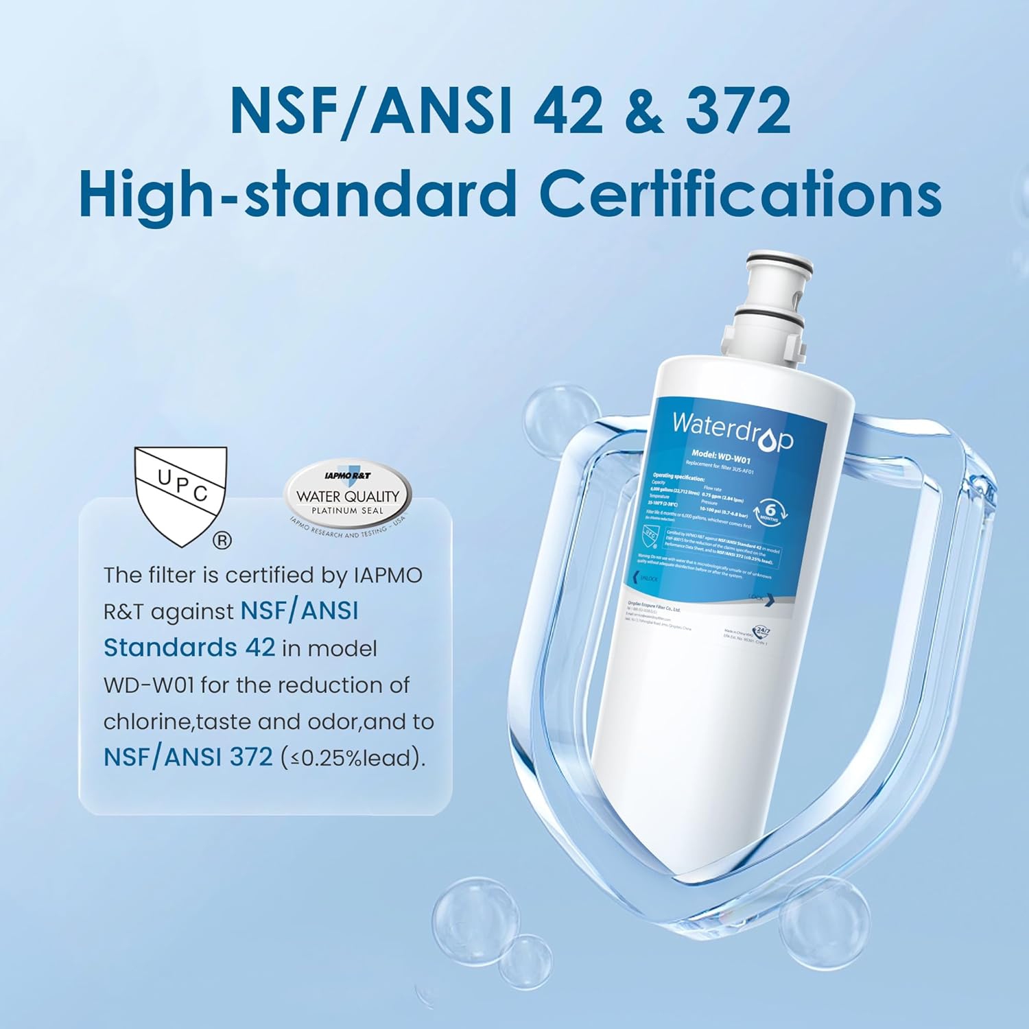 Waterdrop 3US-AF01 Under Sink Water Filter, Replacement for Standard Filtrete