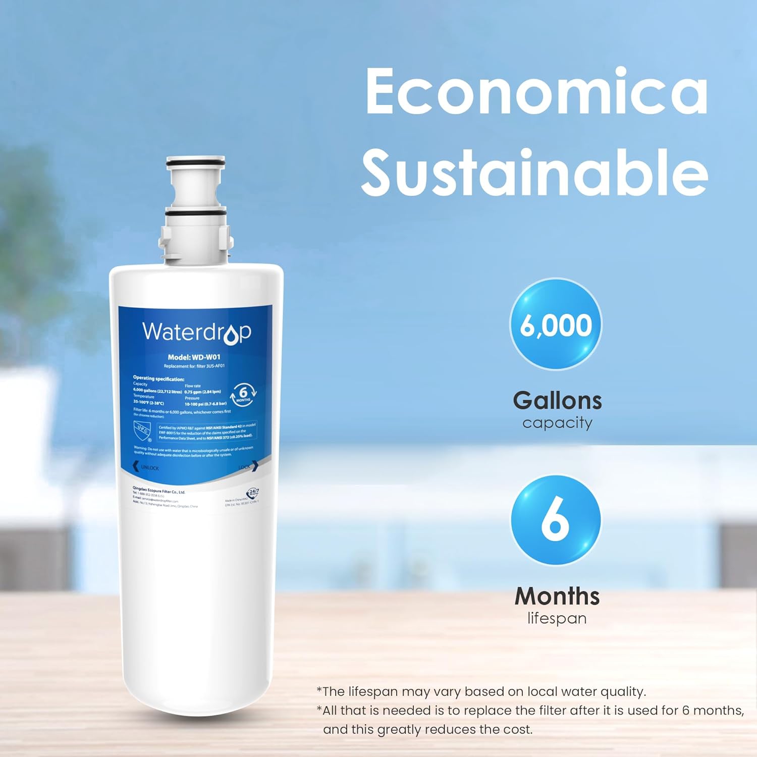 Waterdrop 3US-AF01 Under Sink Water Filter, Replacement for Standard Filtrete