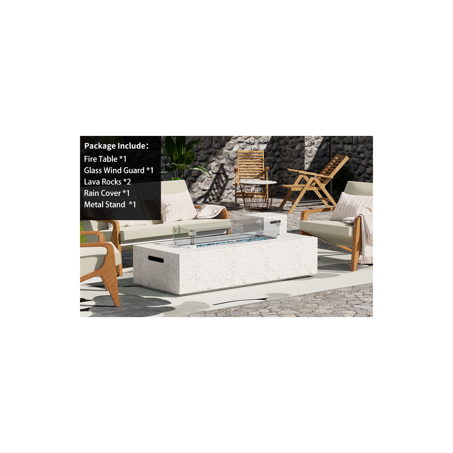 Ensembles Patioflame rectangulaires de 55,9-po – Brûleur 50000&nbsp;BTU – Blanc