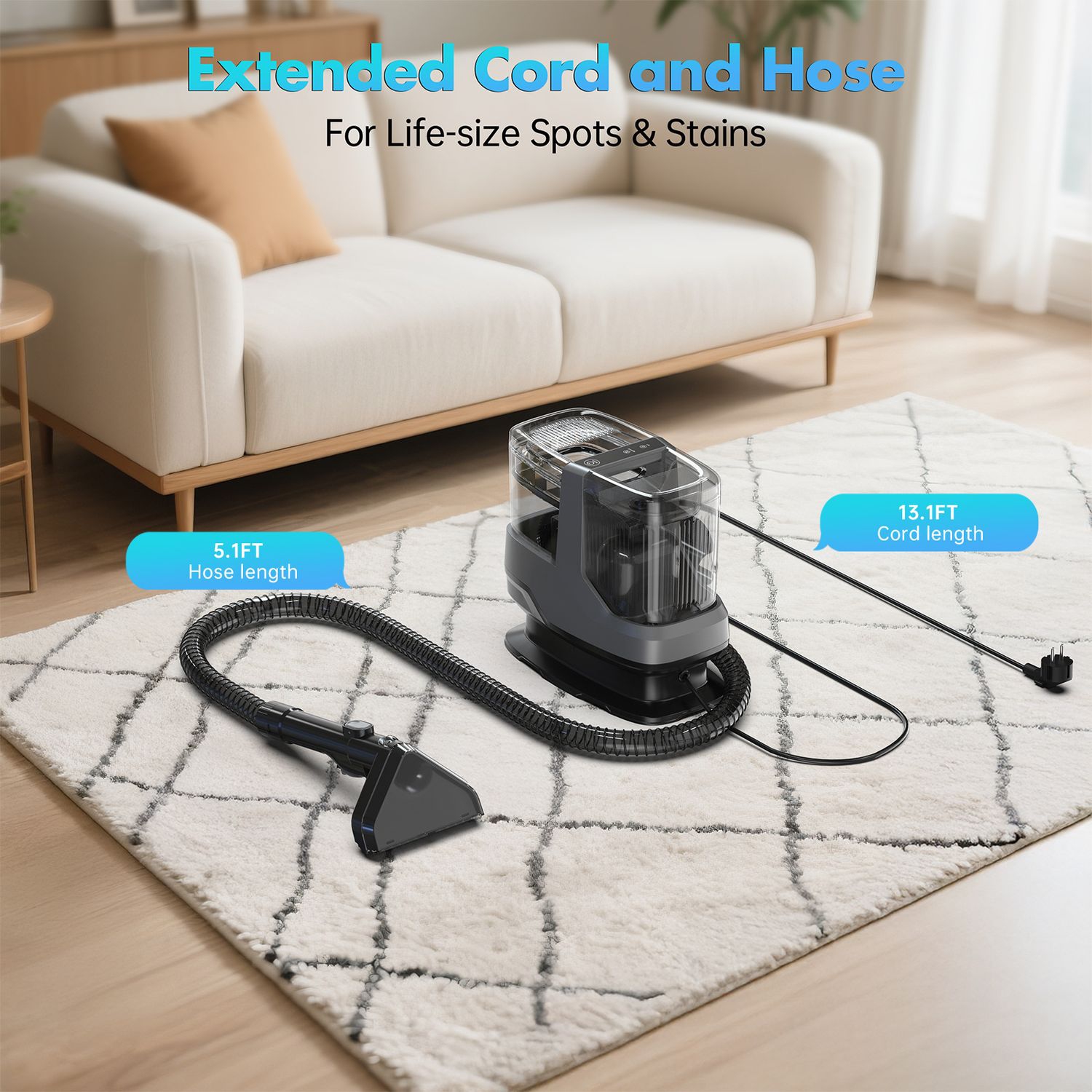 Carpet Cleaner 17Kpa Large Suction Portable Indoor Cleaner Spray Vacuum Cleaner Suitable for Sofa, Carpet, and Mattress