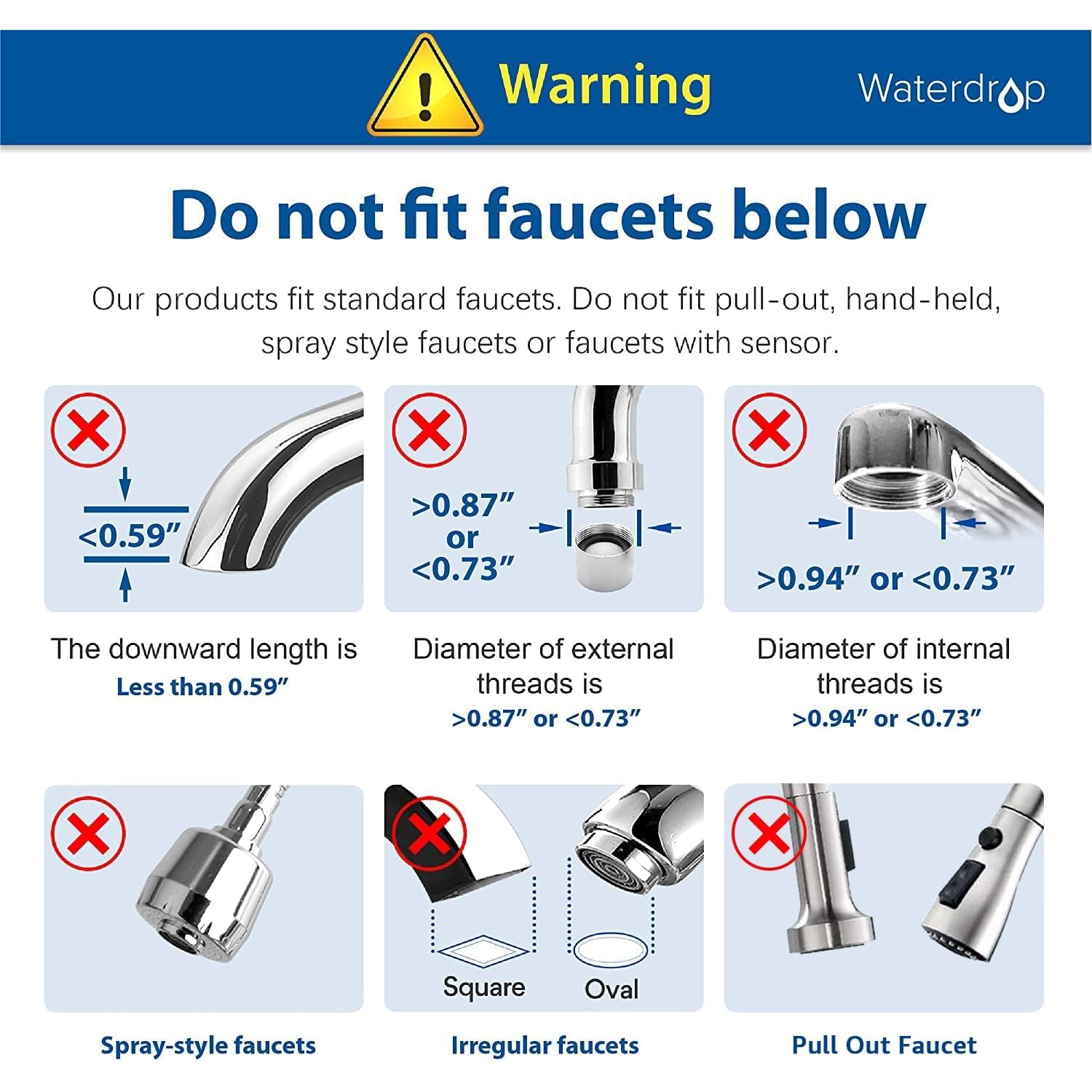 Waterdrop WD-FC-06 Stainless-Steel Faucet Water Filter, Carbon Block Water Filtration System