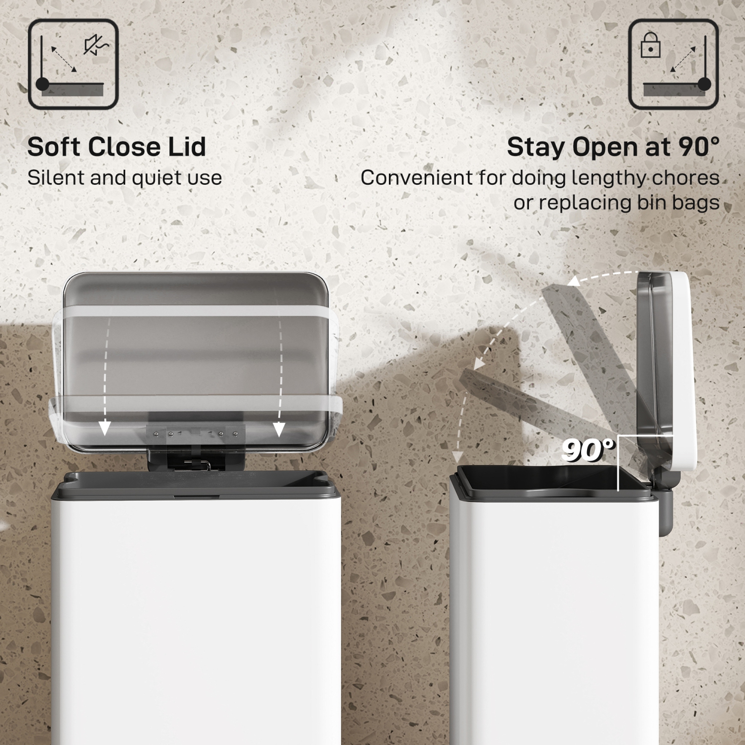 HOMCOM – Poubelle de cuisine, poubelle de 5 gallons avec pédale, poubelle à fermeture douce avec seaux intérieurs amovibles, résistant aux traces de