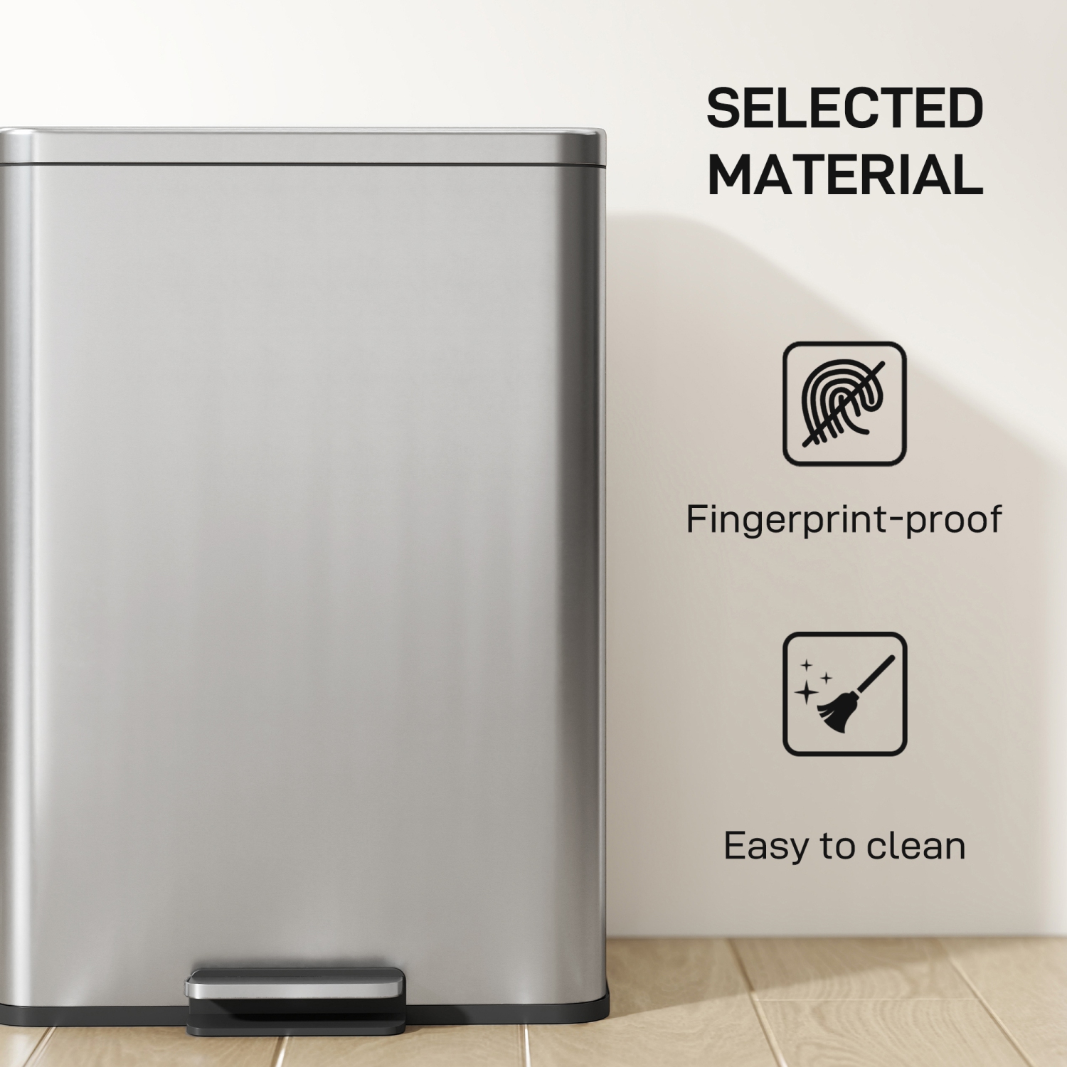 HOMCOM – Poubelle de cuisine, poubelle de 5 gallons avec pédale, poubelle à fermeture douce avec seaux intérieurs amovibles, résistant aux traces de