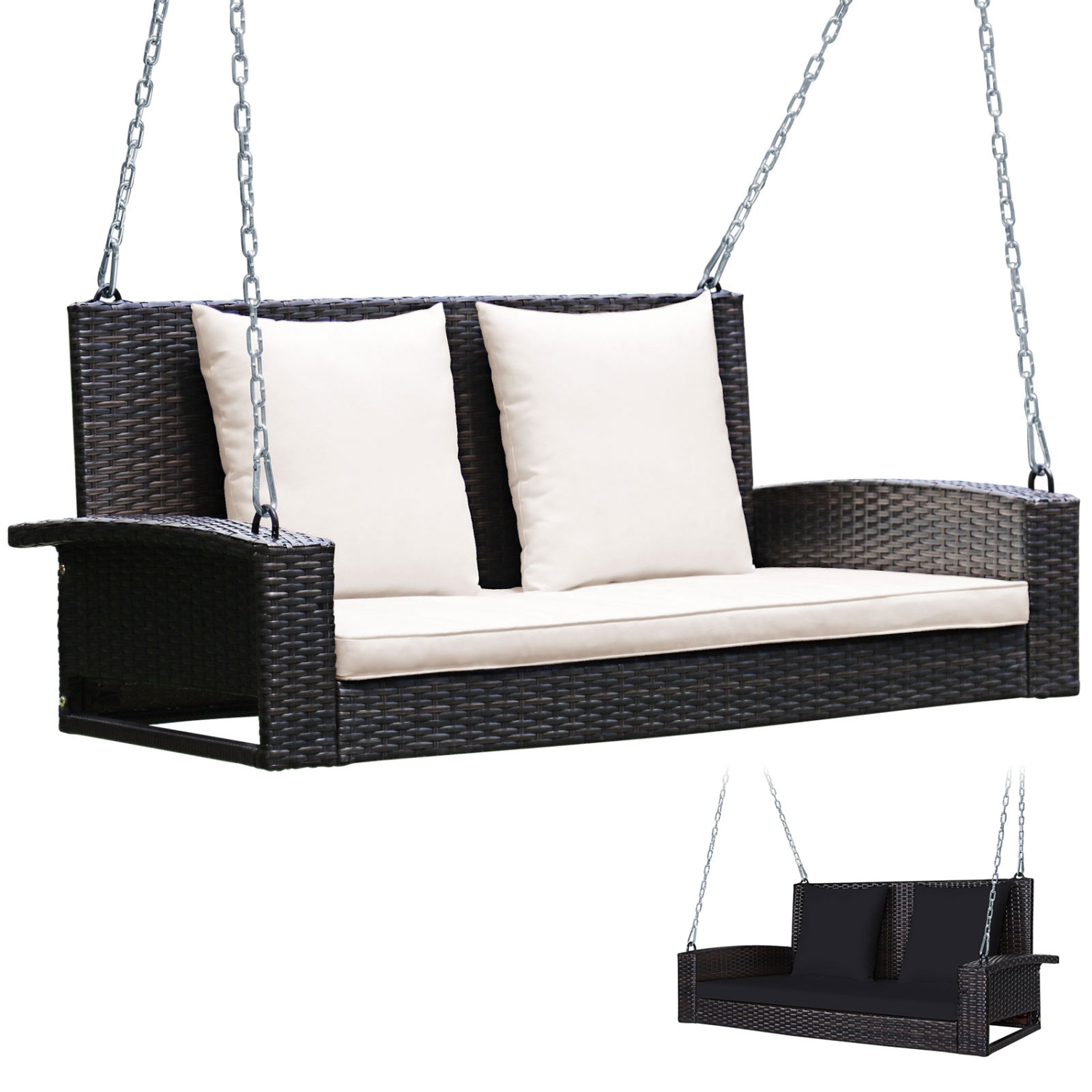 Coussin de chaise de patio suspendu en rotin pour banc pivotant 2&nbsp;personnes de Costway