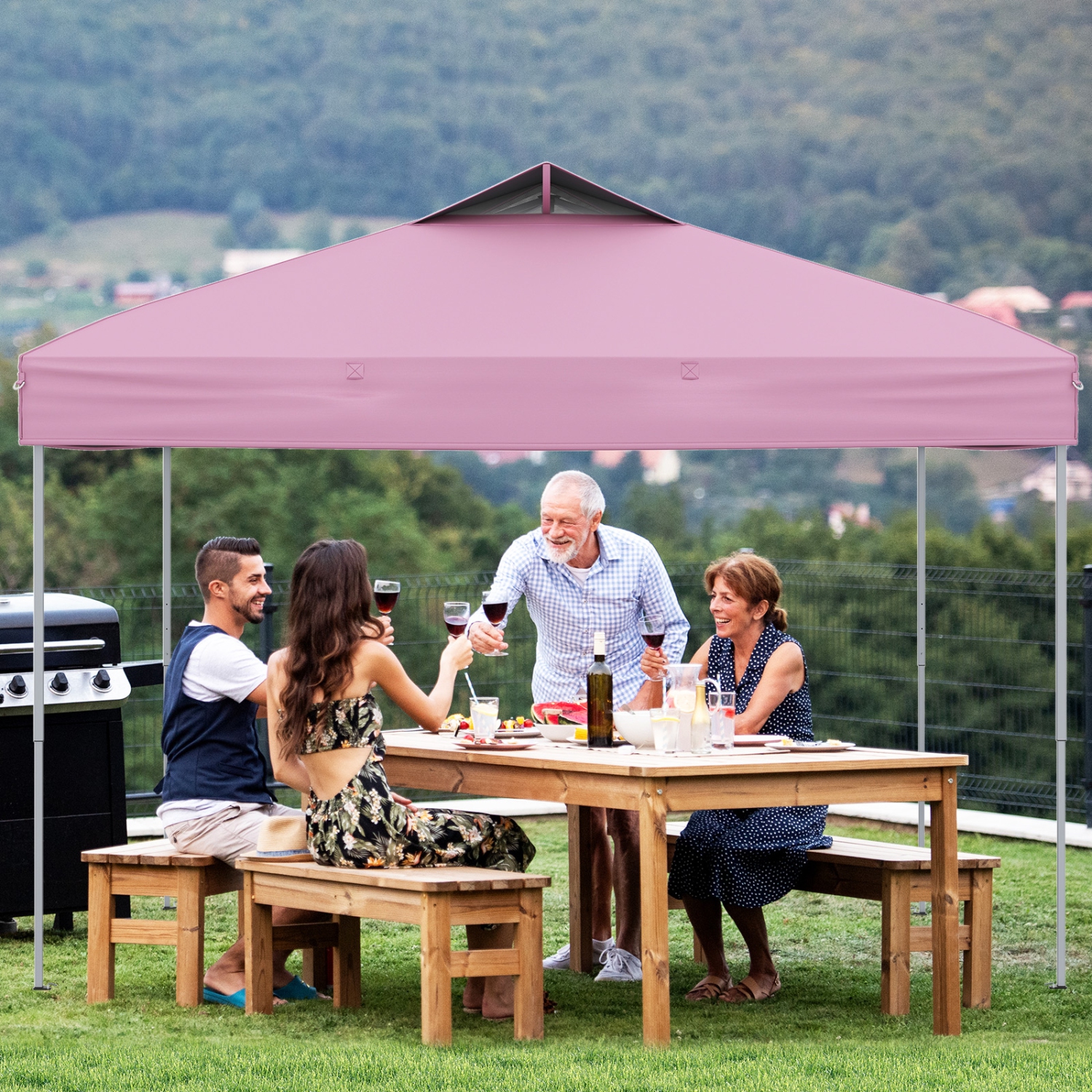 Costway 10 X 10 FT 1-Person Setup Pop up Canopy Tent with 1-Push Center Lock Wind Ropes Blue/Pink/Gray/Navy/White