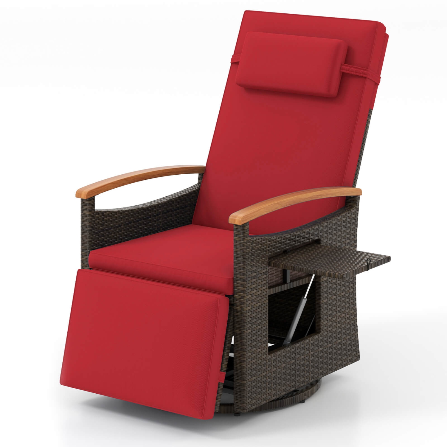 Costway Outdoor 360° Swivel Rattan Recliner Chair Patio Wicker Chaise Lounge Chair