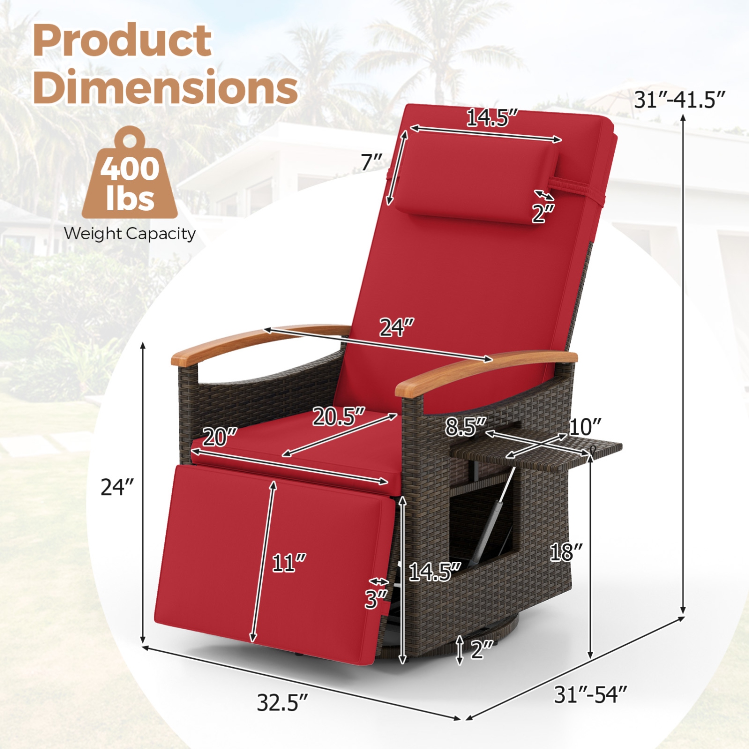 Chaise longue de patio inclinable et pivotante à 360° en rotin de Costway Outdoor