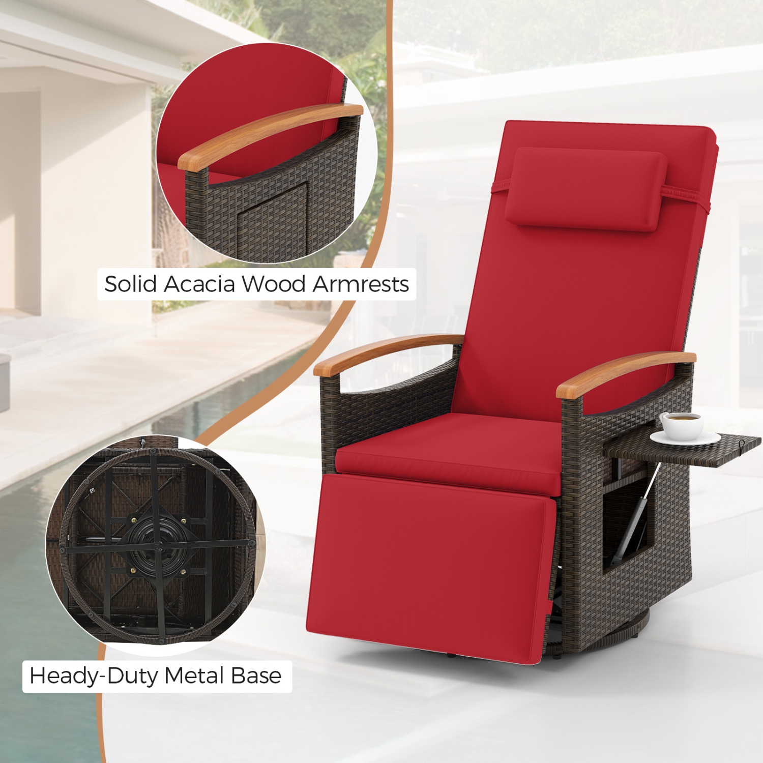 Chaise longue de patio inclinable et pivotante à 360° en rotin de Costway Outdoor