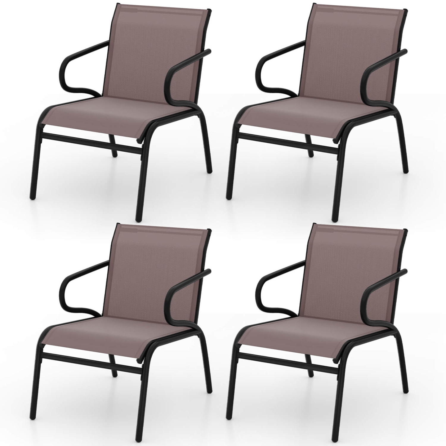 2/4/6 de chaises de patio avec cadre en métal et tissu perméable à l'air de Costway pour brun piscine/gris