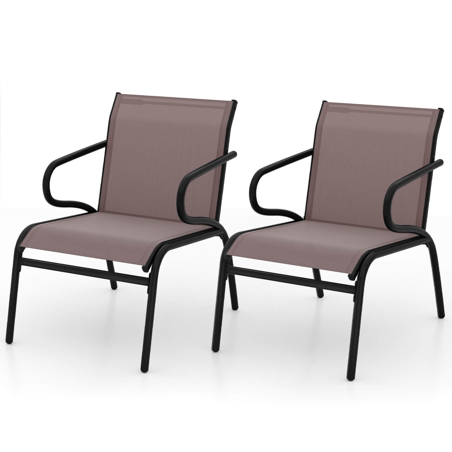 2/4/6 de chaises de patio avec cadre en métal et tissu perméable à l'air de Costway pour brun piscine/gris