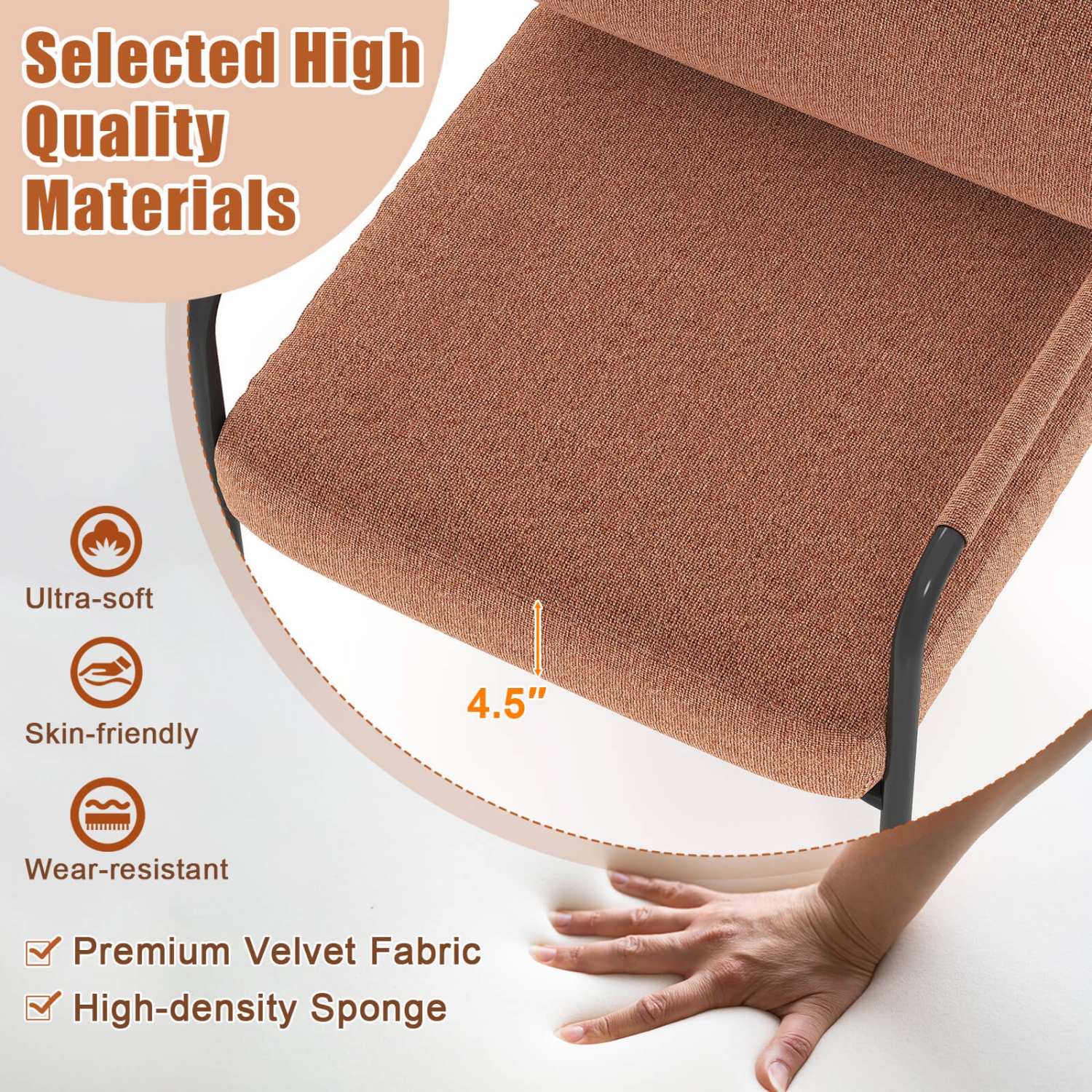 Costway 1/2 PCS Modern Velvet Upholstered Accent Chair with Cylindrical Backrest & Metal Armrests White/Brown