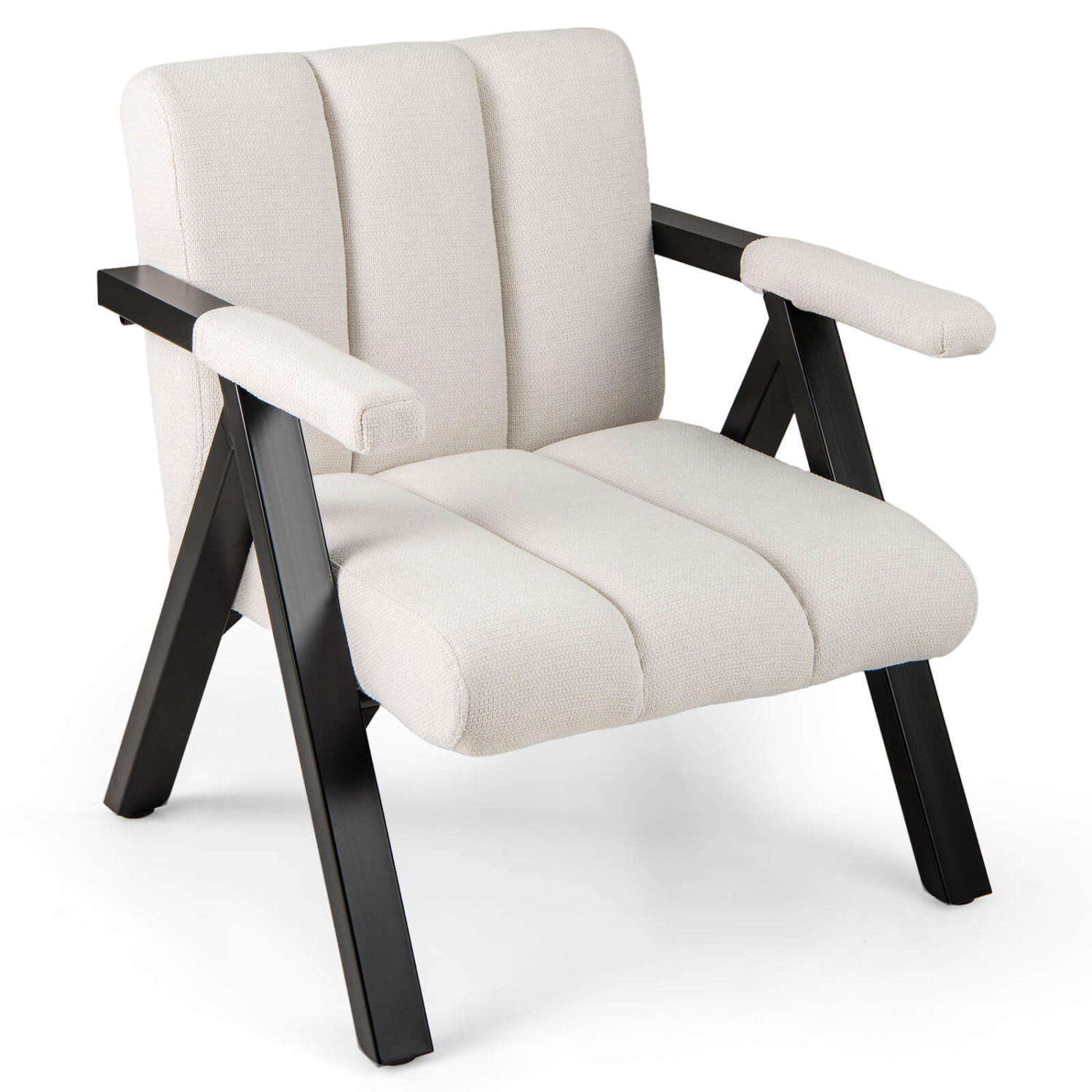 Costway 1/2 PCS Oversized Accent Chair with Metal Frame & Armrests Mid-century Modern Armchair Gray/White