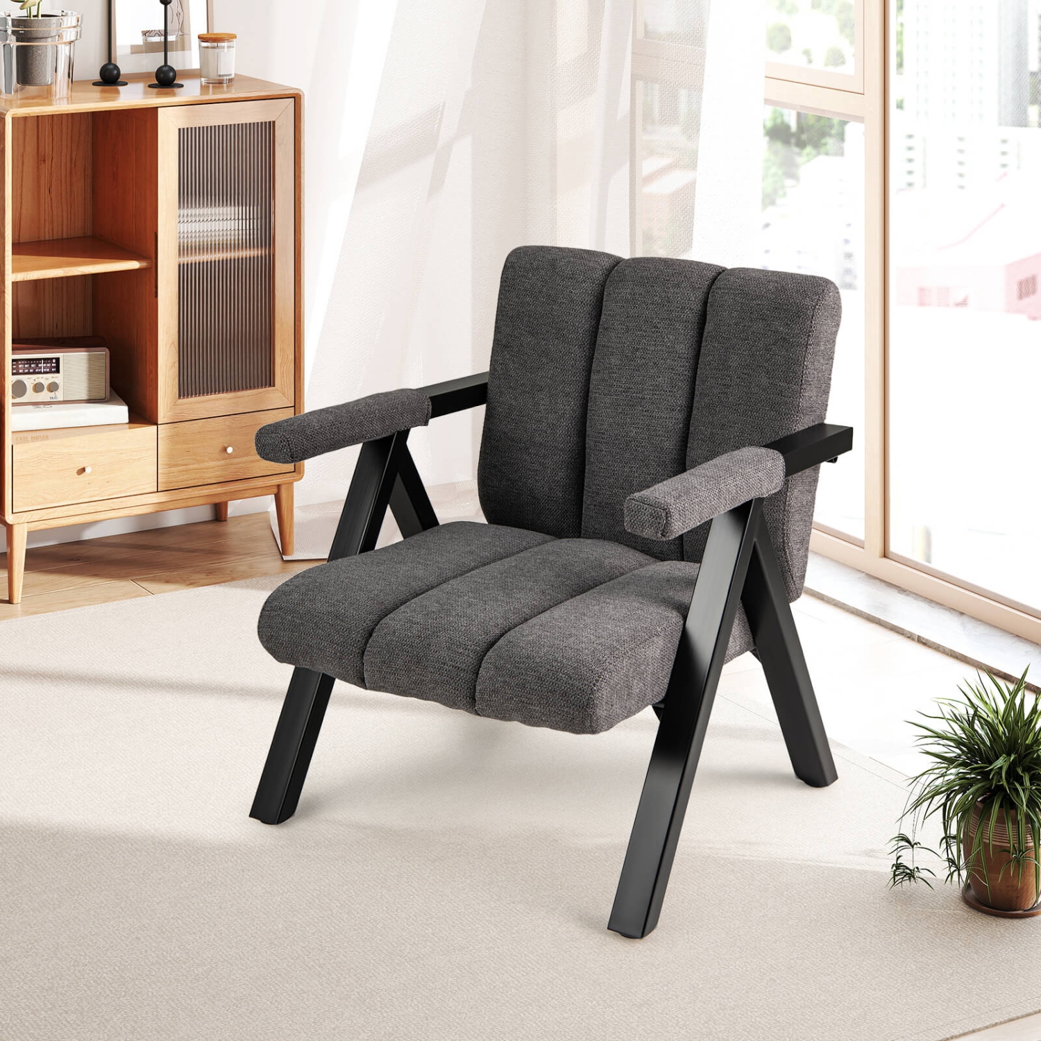 Fauteuil d'appoint surdimensionné PCS de Costway 1/2 avec cadre en métal et accoudoirs Fauteuil moderne mi-siècle gris/blanc