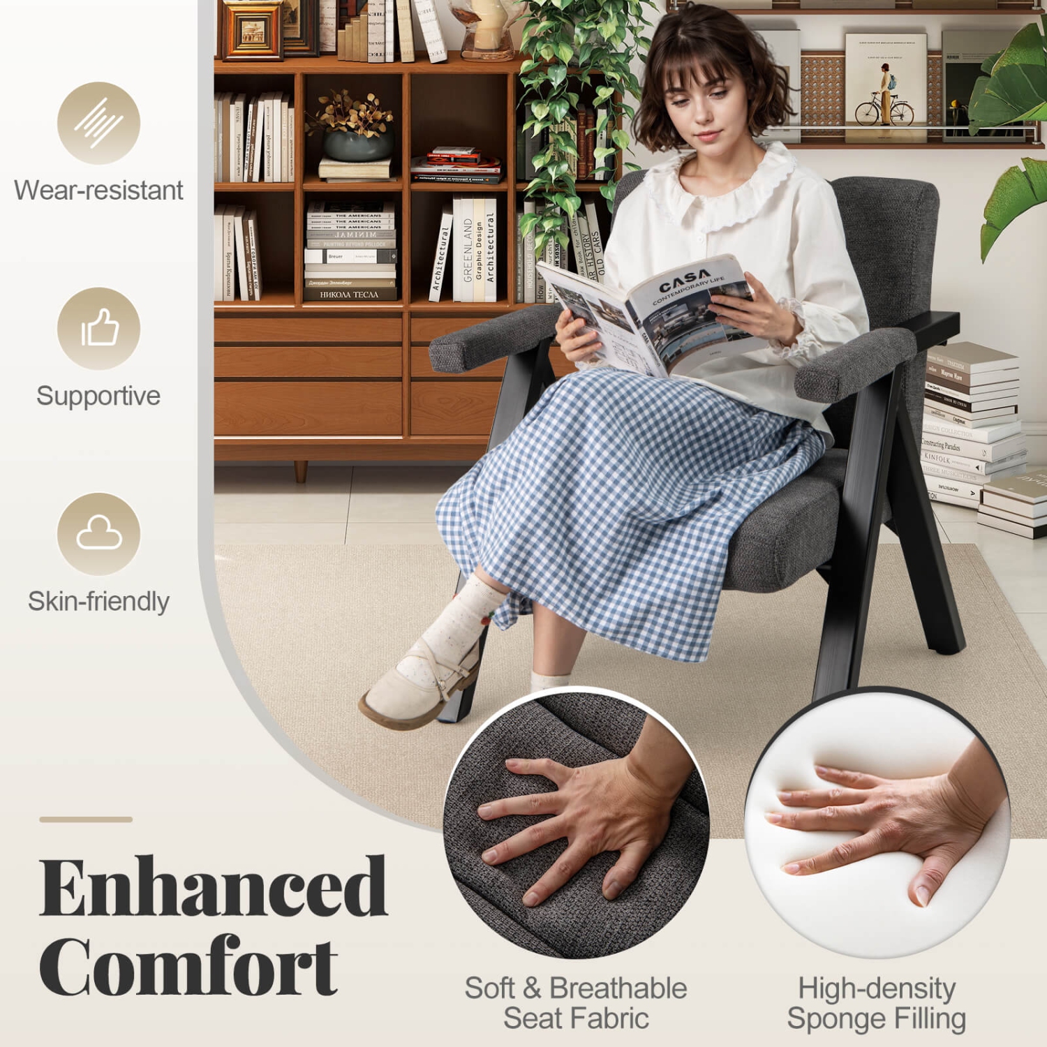 Fauteuil d'appoint surdimensionné PCS de Costway 1/2 avec cadre en métal et accoudoirs Fauteuil moderne mi-siècle gris/blanc