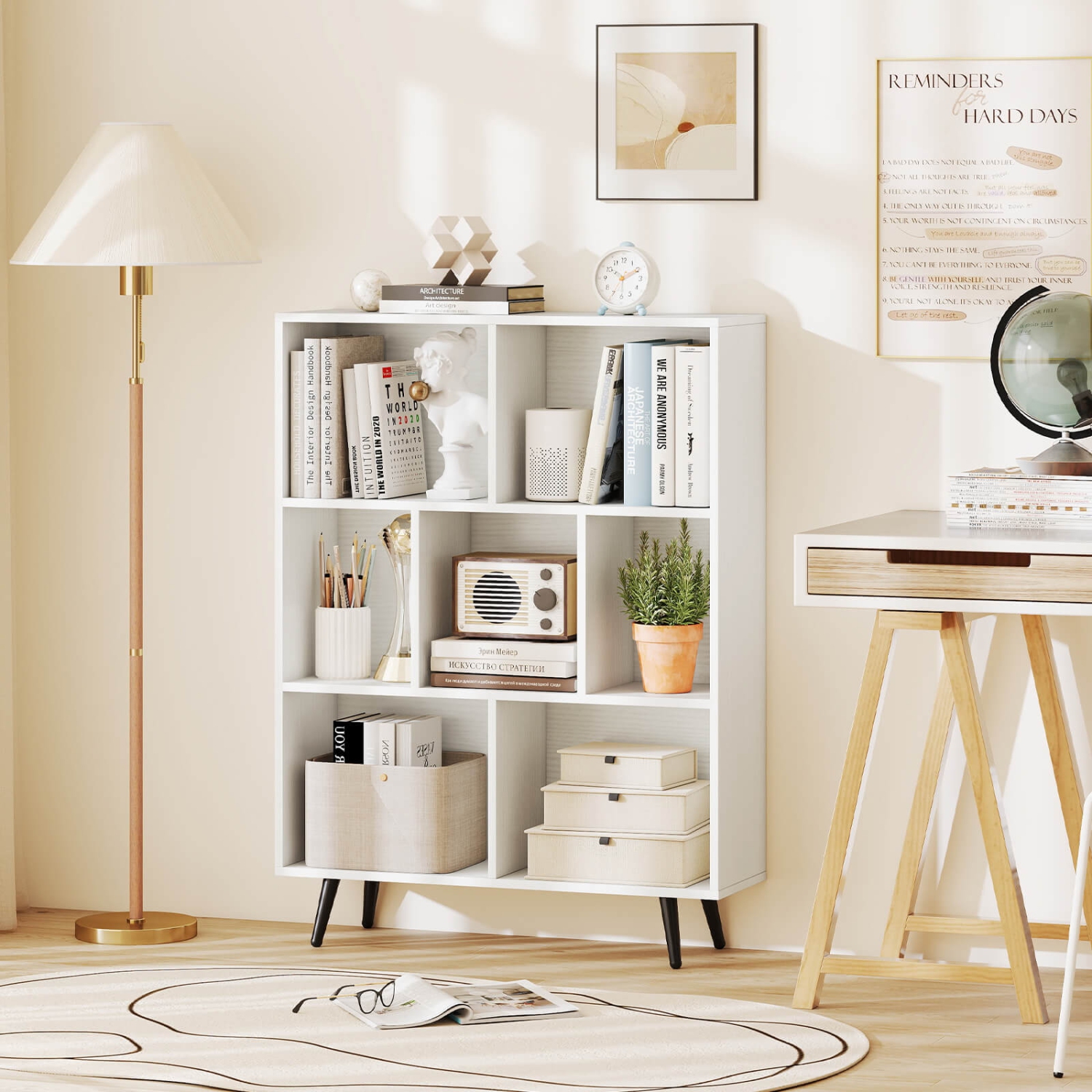 Bibliothèque Cube de 31,5/39,5/47/55&nbsp;po 7/8/10/10 de Costway avec pattes en métal 4/5 2 appareils antibasculement