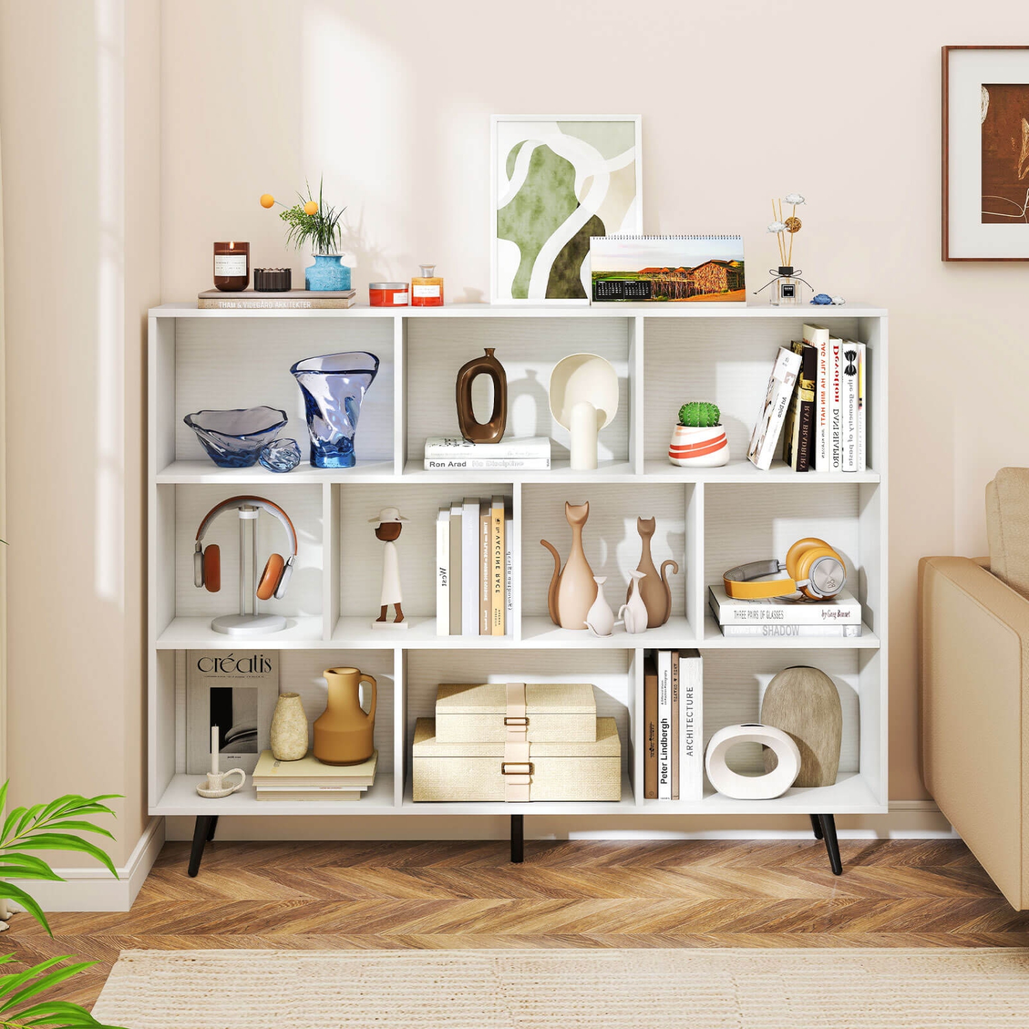 Bibliothèque Cube de 31,5/39,5/47/55&nbsp;po 7/8/10/10 de Costway avec pattes en métal 4/5 2 appareils antibasculement