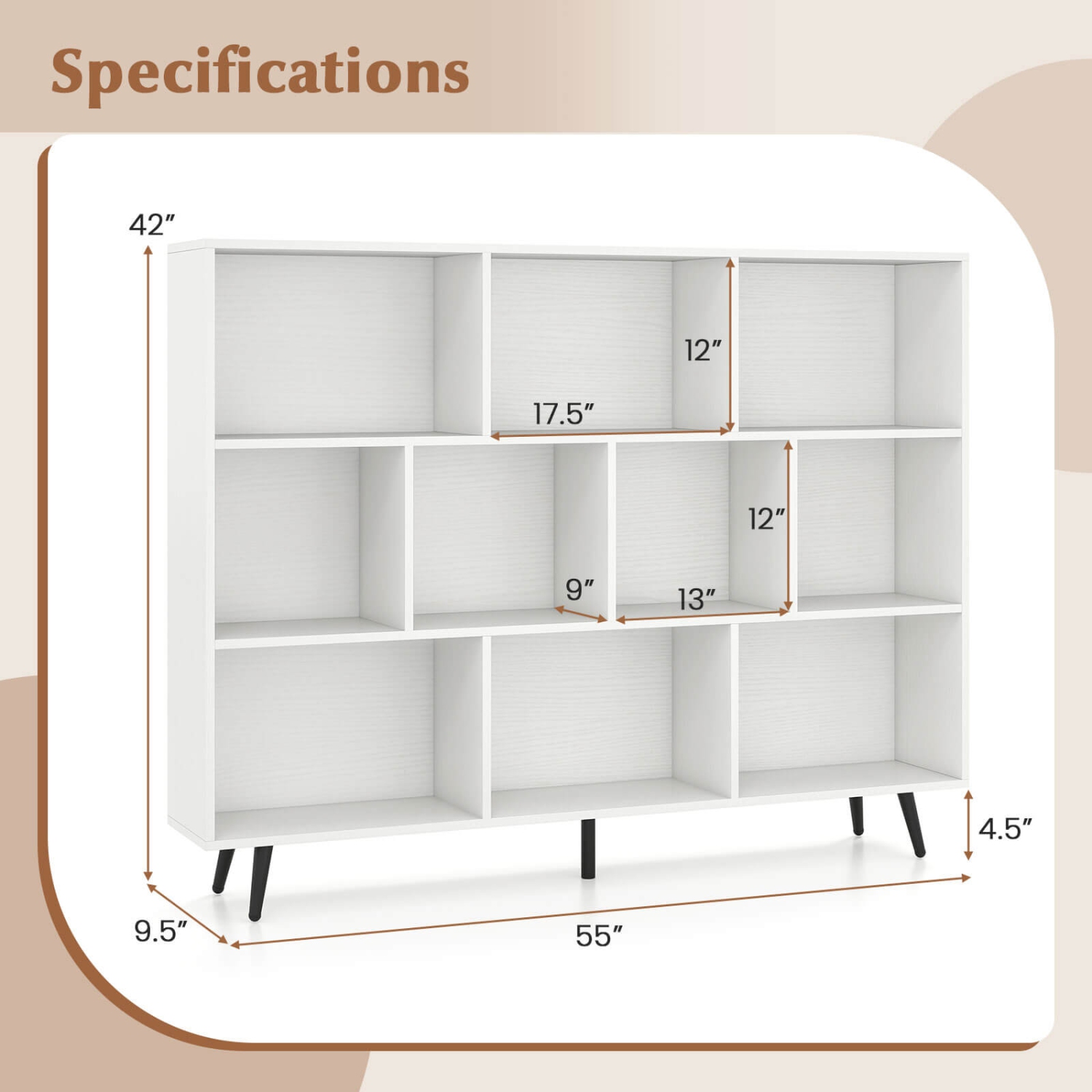 Bibliothèque Cube de 31,5/39,5/47/55&nbsp;po 7/8/10/10 de Costway avec pattes en métal 4/5 2 appareils antibasculement