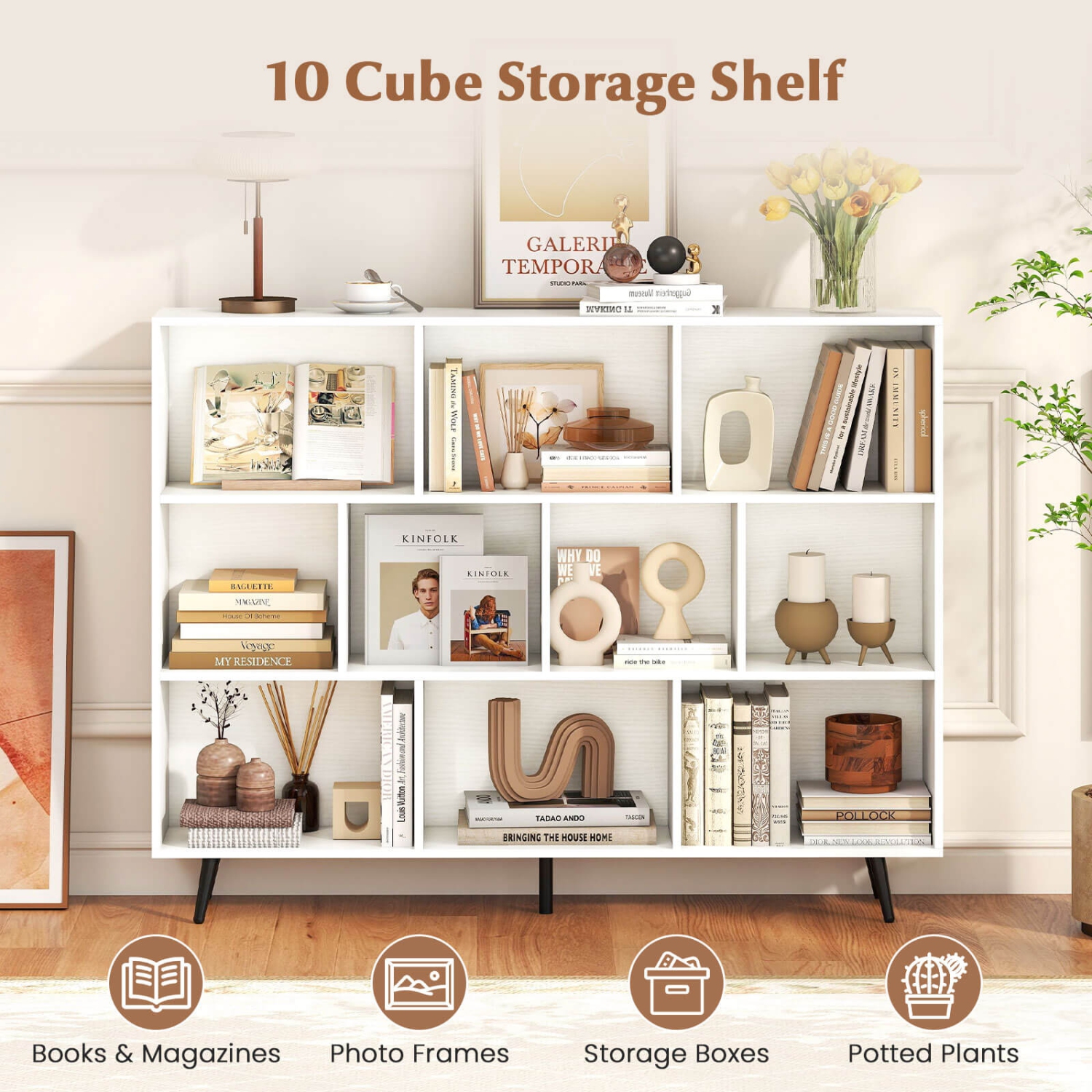 Bibliothèque Cube de 31,5/39,5/47/55&nbsp;po 7/8/10/10 de Costway avec pattes en métal 4/5 2 appareils antibasculement