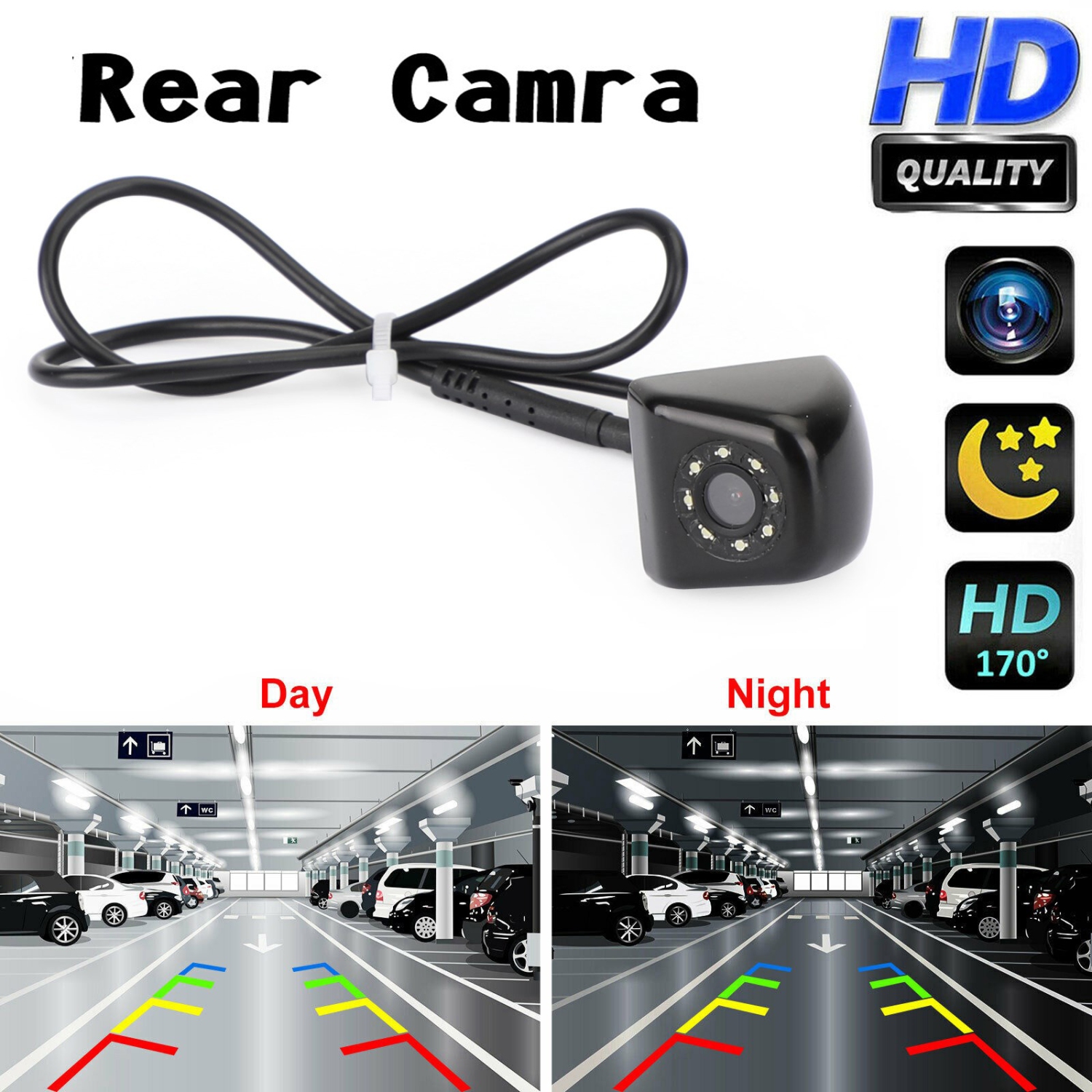 170º Vue arrière Caméra de recul étanche Caméra de recul, vue nocturne, CMOS HD