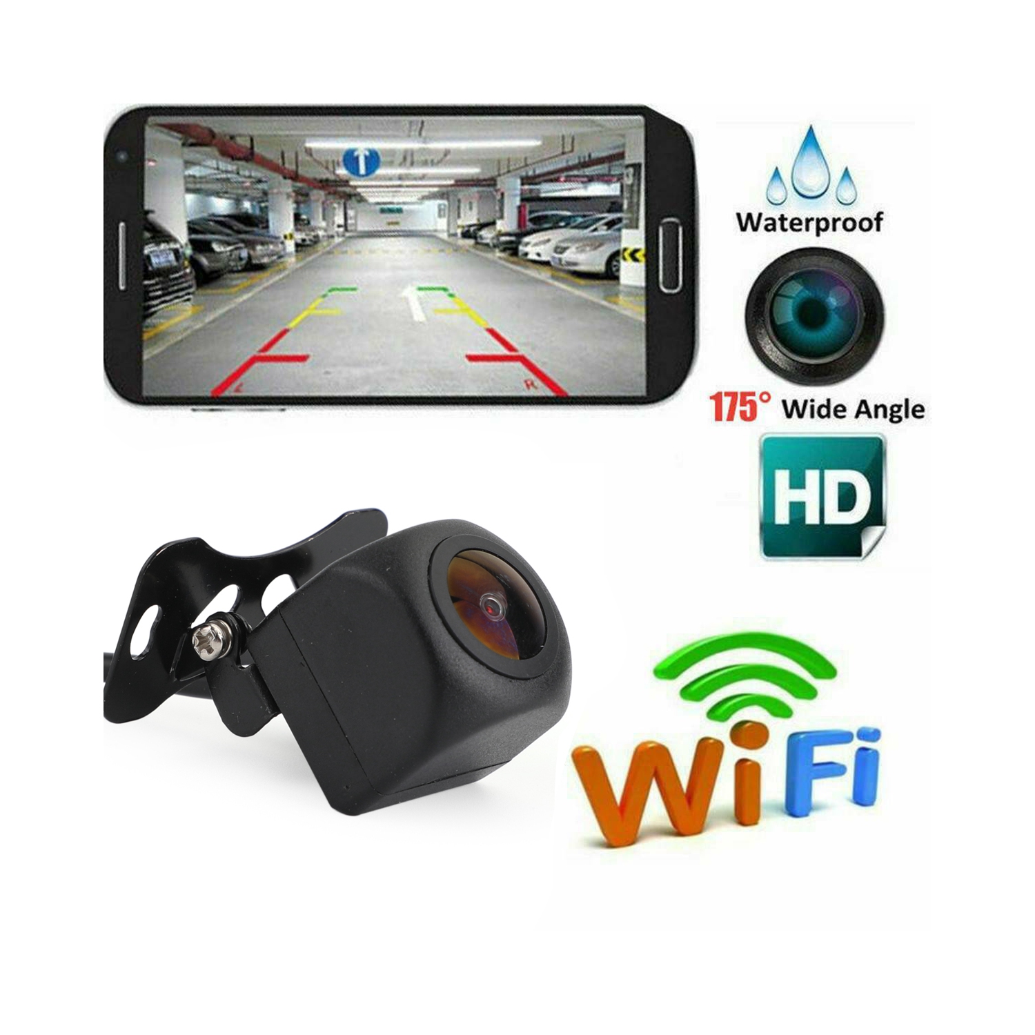 Caméra de recul sans fil WiFi 175° pour voiture, compatible avec iPhone Android