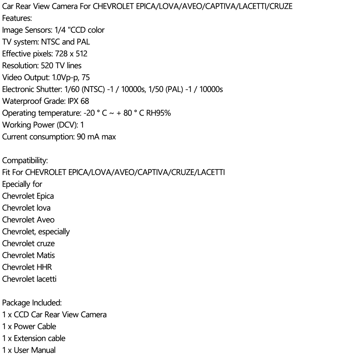 Caméra de recul CDD pour CHEVROLET EPICA/LOVA/AVEO/CAPTIVA/CRUZE/LACETTI