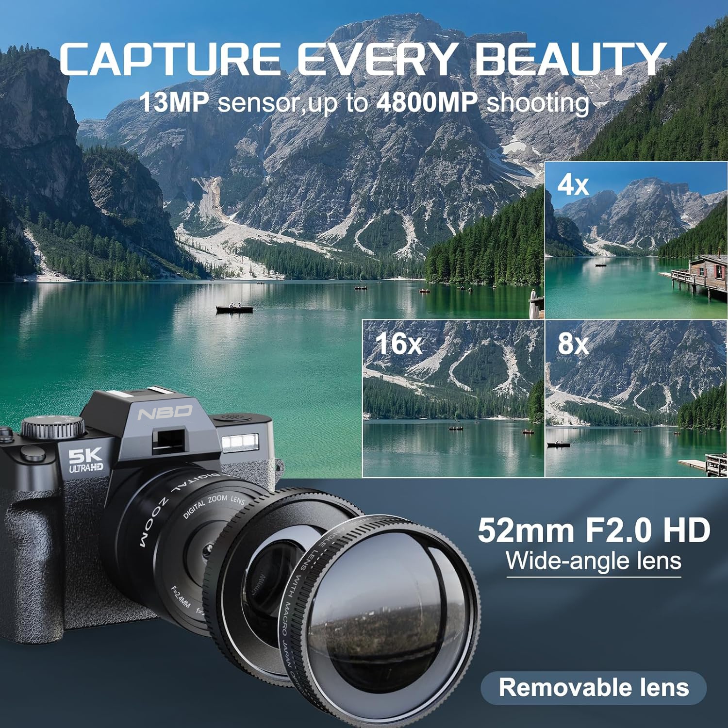 5K Digital Cameras for Photography,48MP Camara Fotograficas,Travel Vlogging Cameras for YouTube with 16X Digital Zoom,180°Flip Screen,52mm Macro